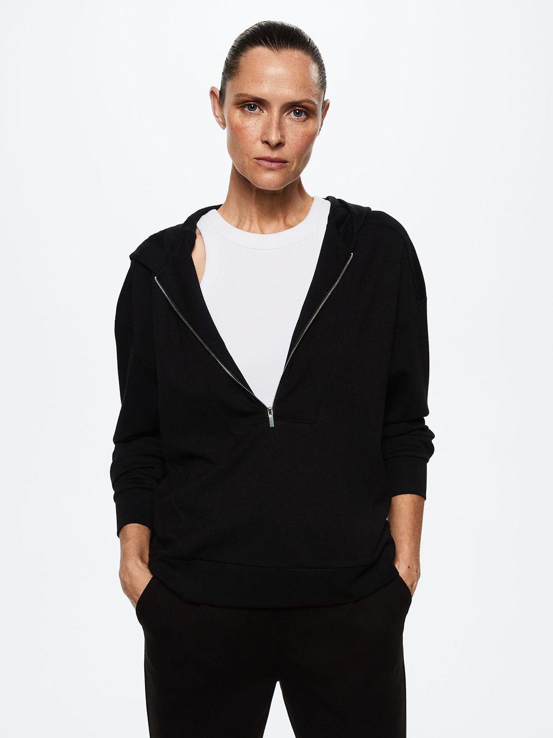 mango women black solid hooded sweatshirt