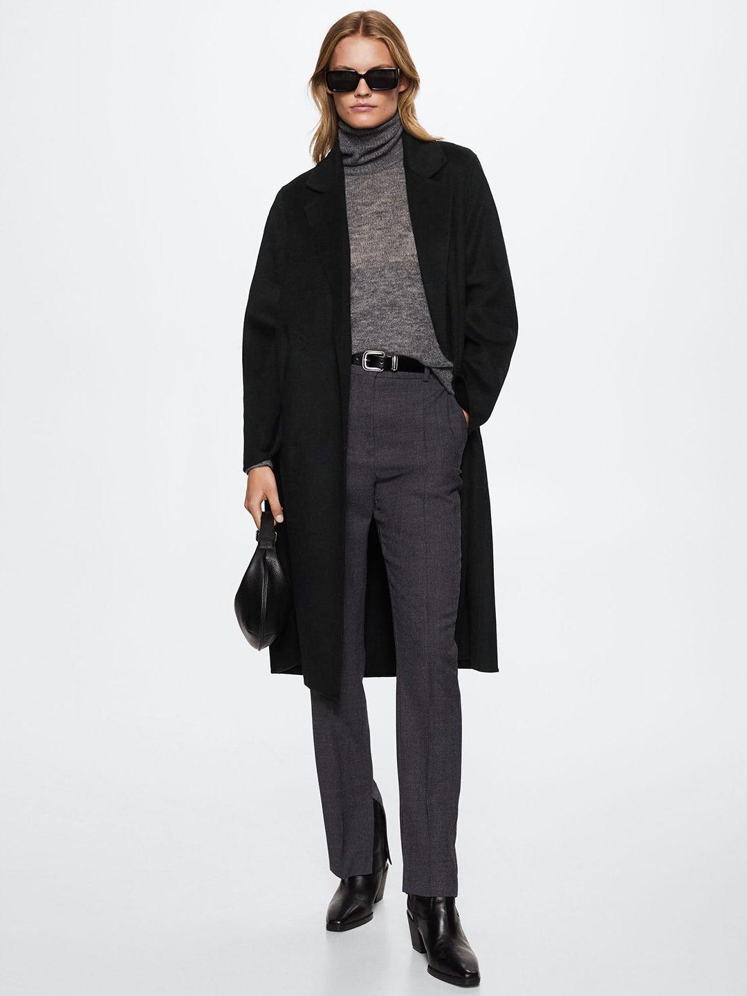 mango women black solid longline overcoat