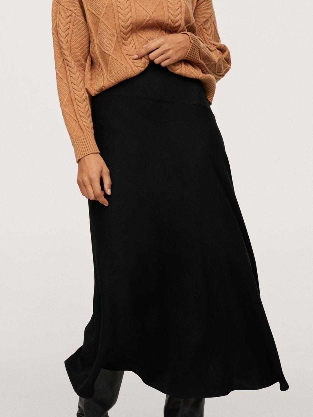 mango women black solid maxi skirt