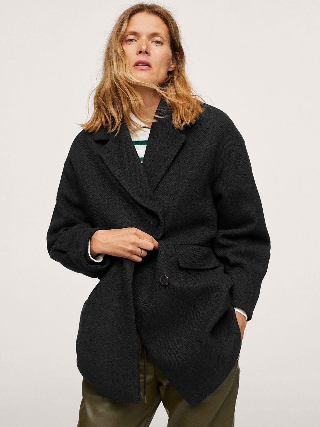 mango women black solid overcoat