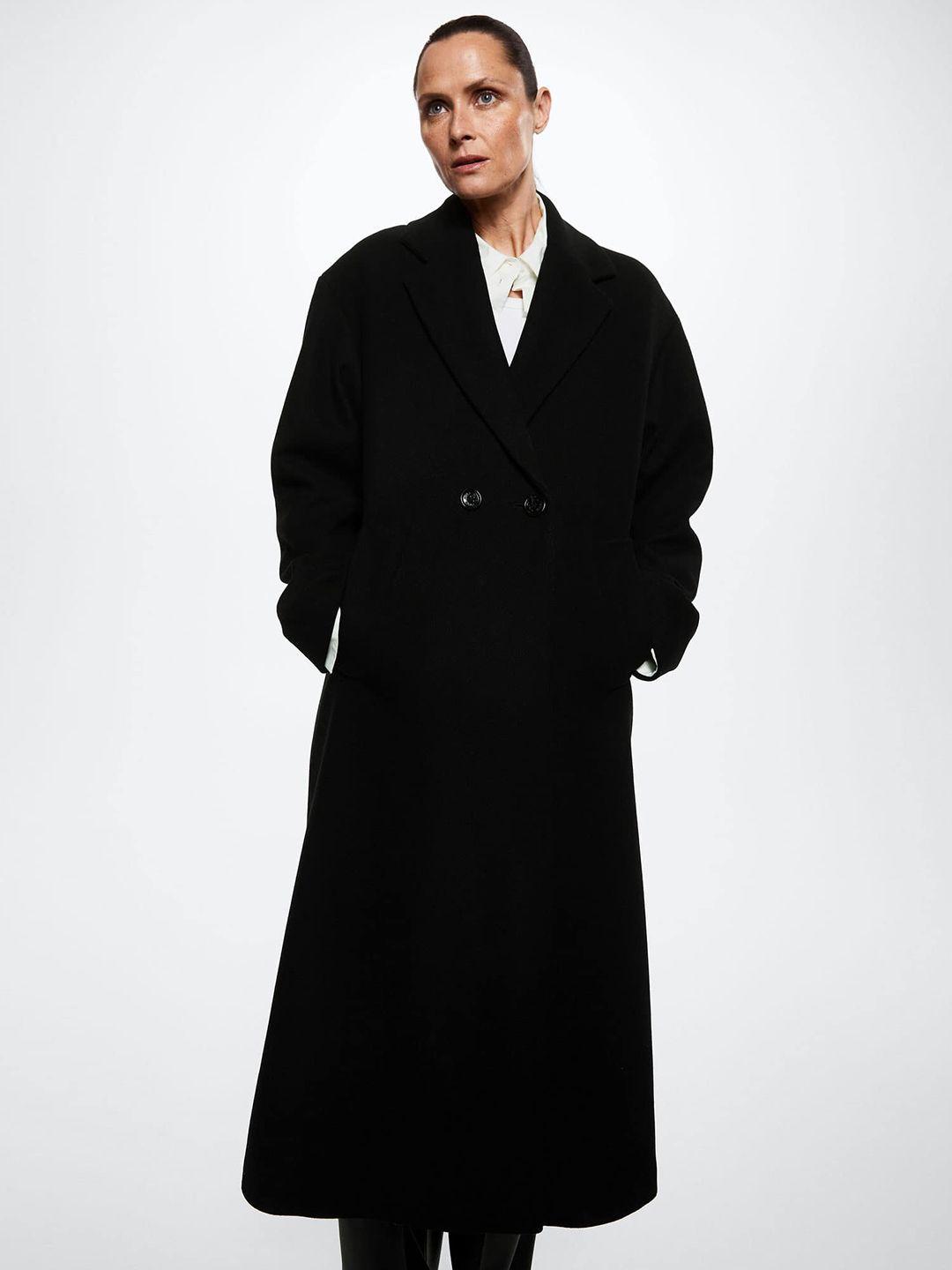 mango women black solid oversized double breasted sustainable overcoat