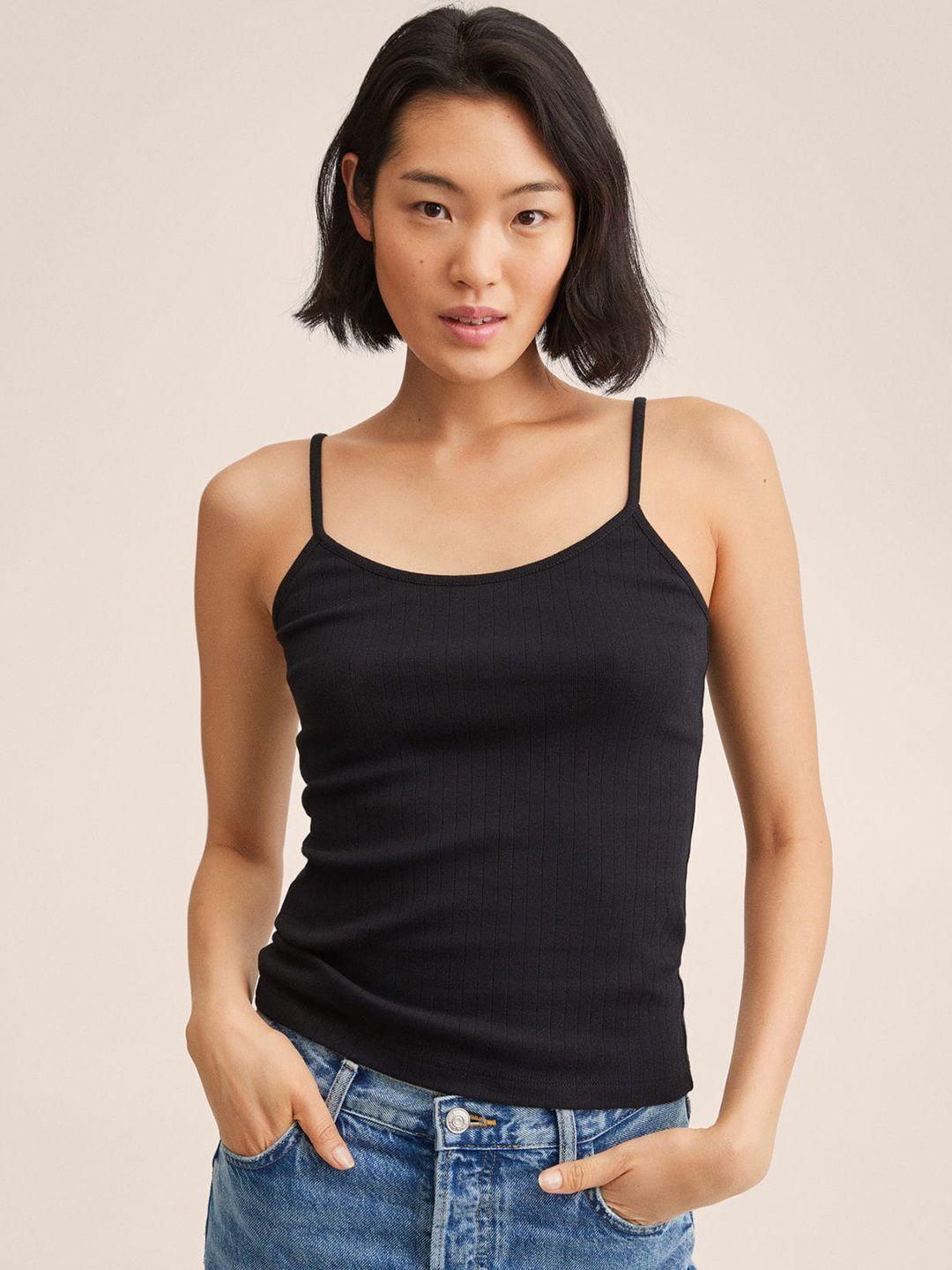 mango women black solid pure cotton top