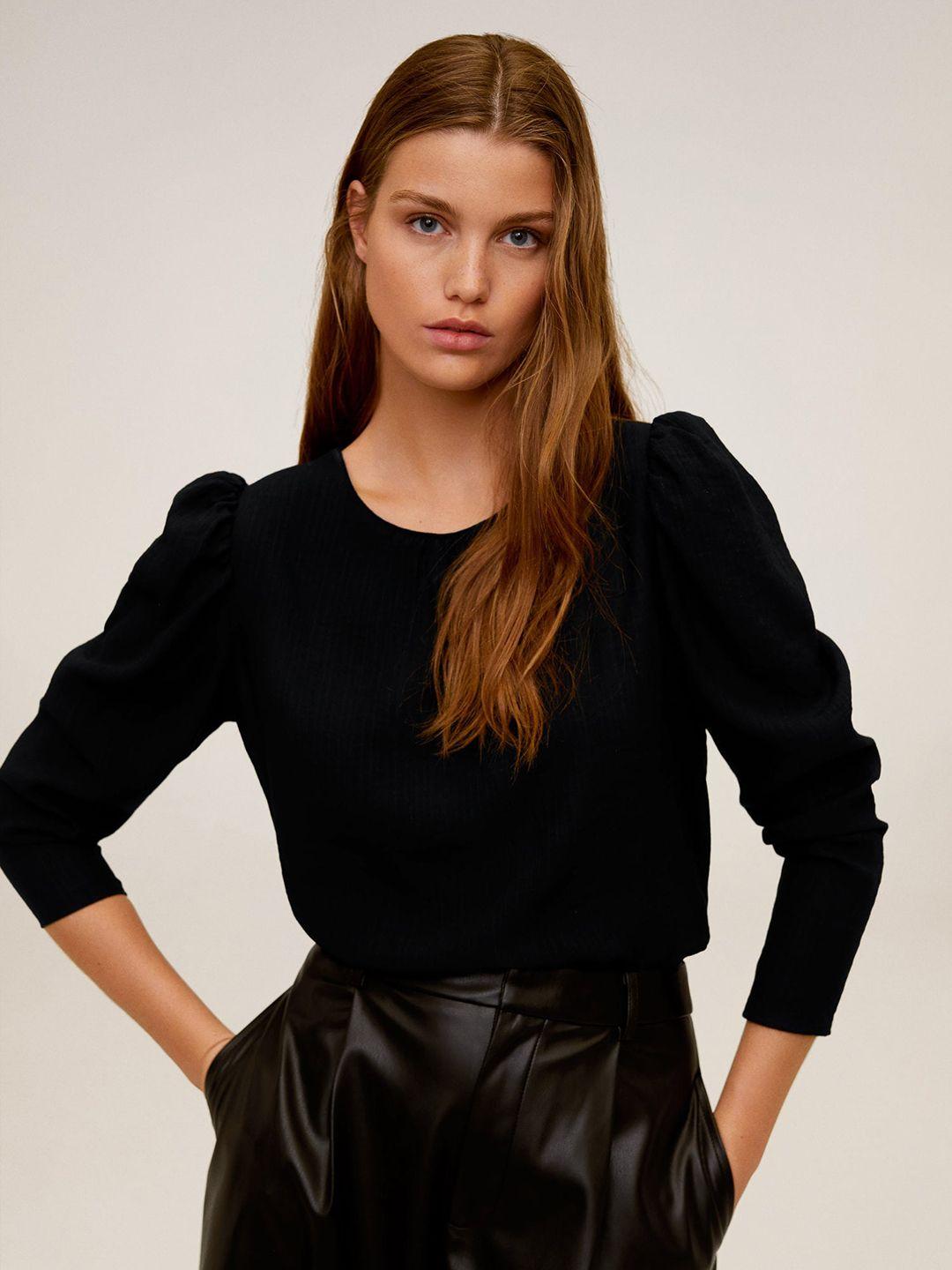 mango women black solid top