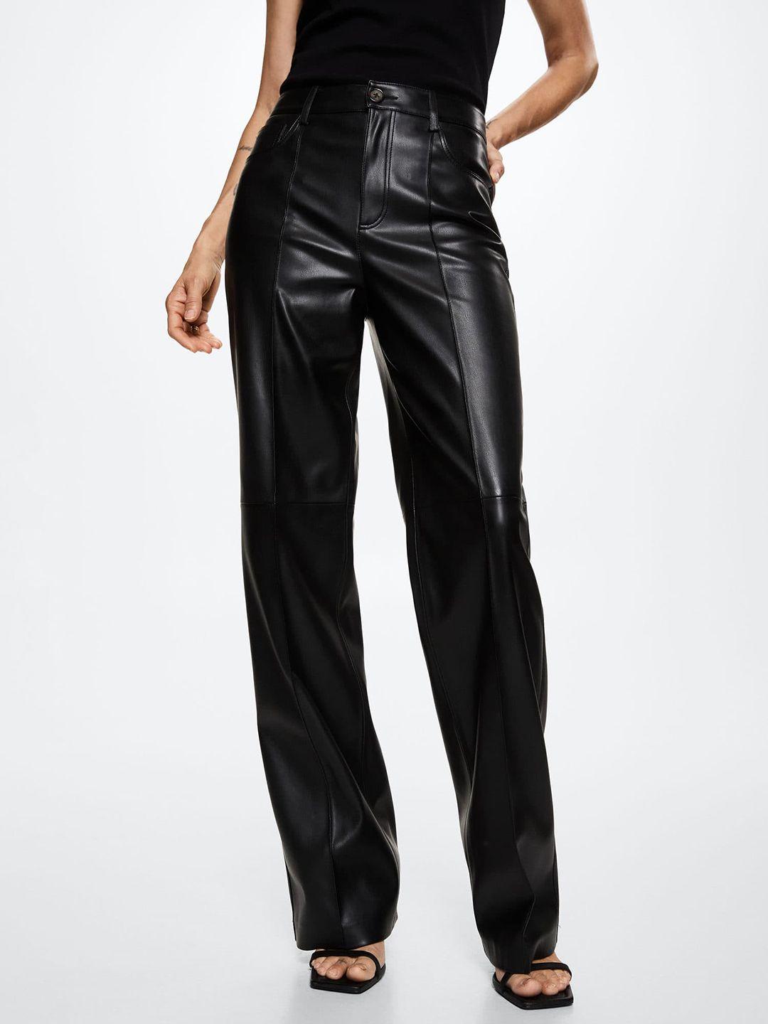 mango women black sustainable faux leather high-rise parallel trousers