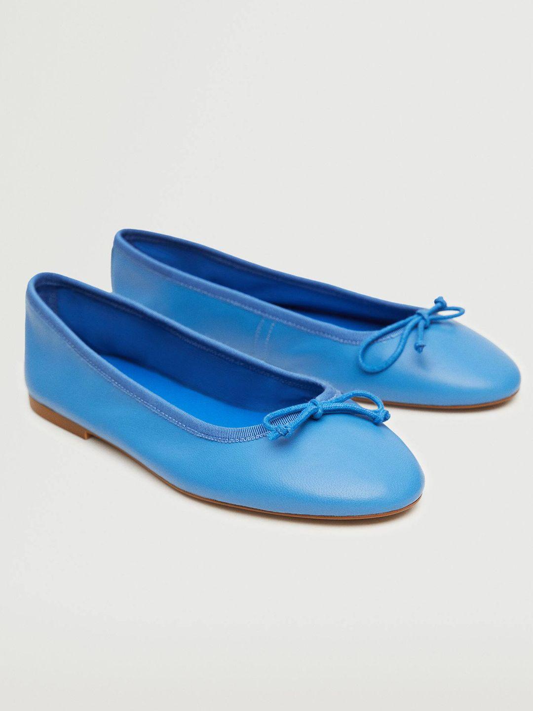 mango women blue solid ballerinas with bow detail