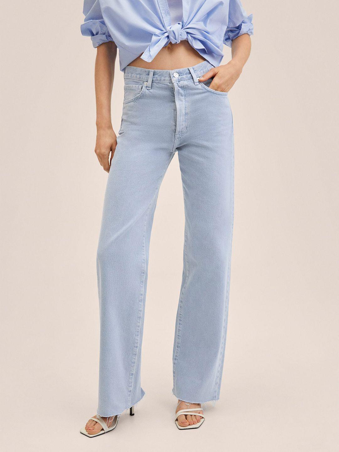 mango women blue solid high-rise jeans