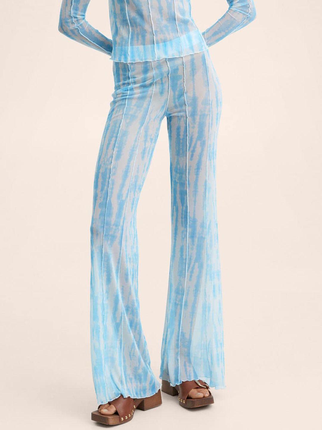 mango women blue tie and dye printed wide leg trousers