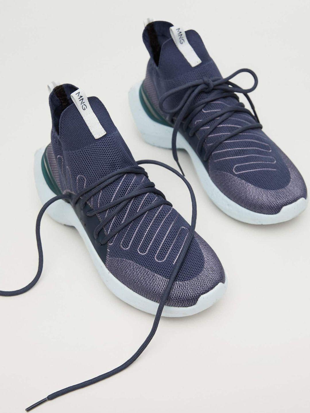 mango women blue woven design sock-fit sneakers