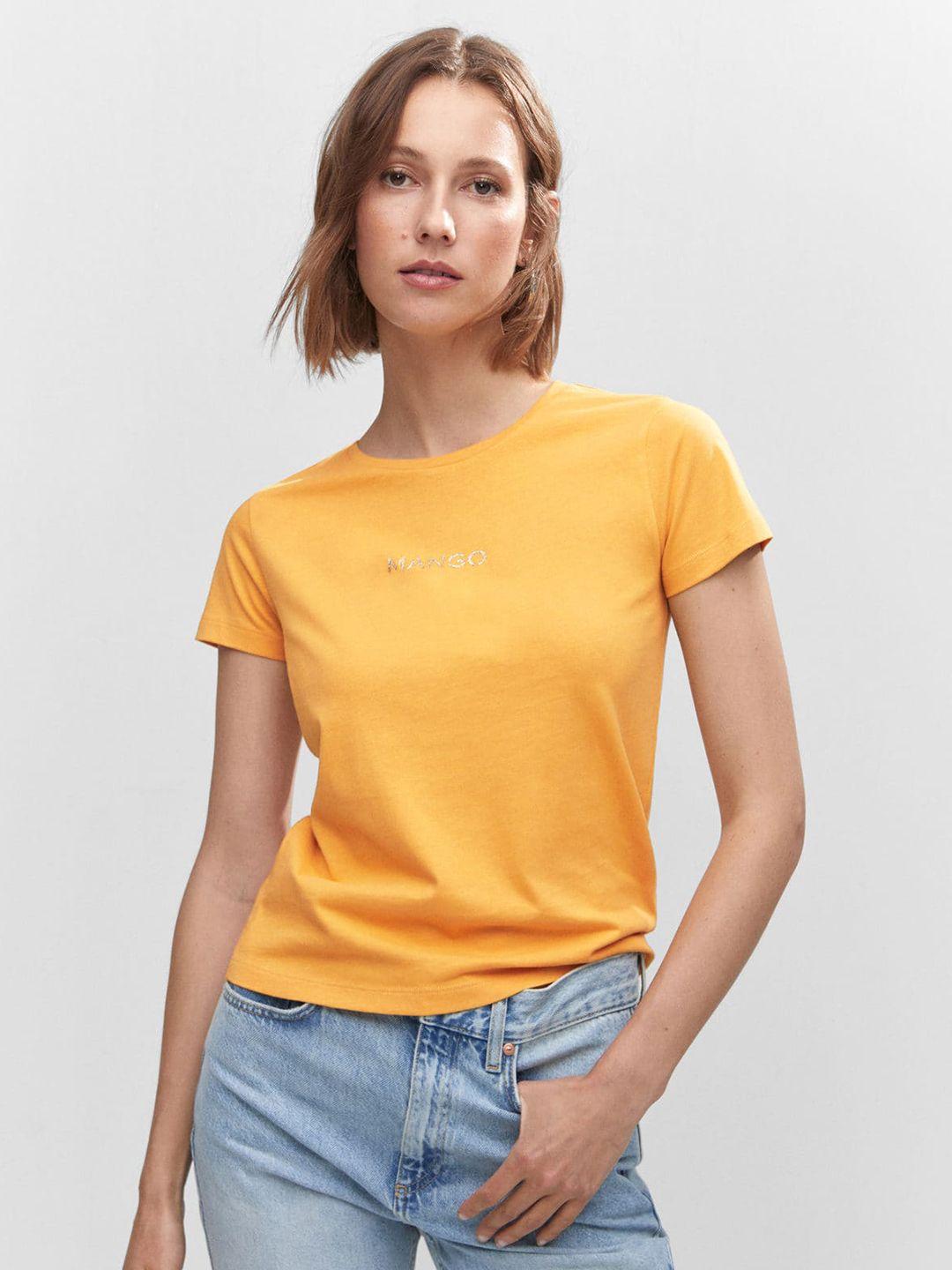 mango women brand logo printed pure cotton t-shirt