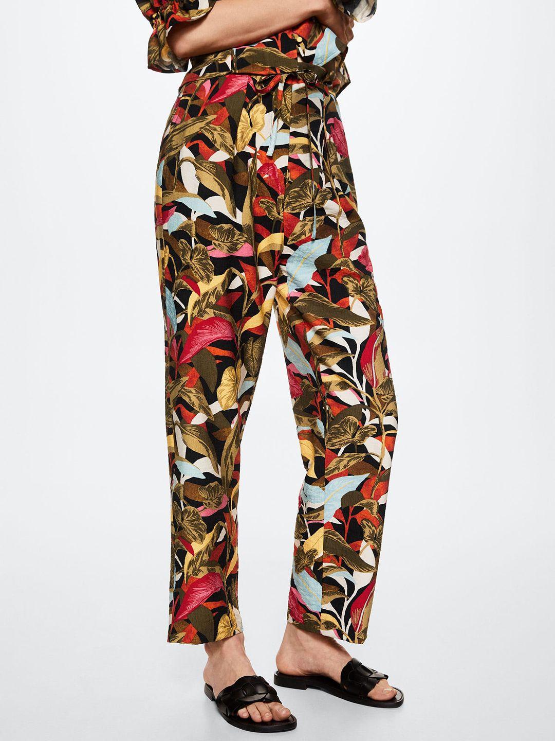mango women brown & yellow printed sustainable trousers