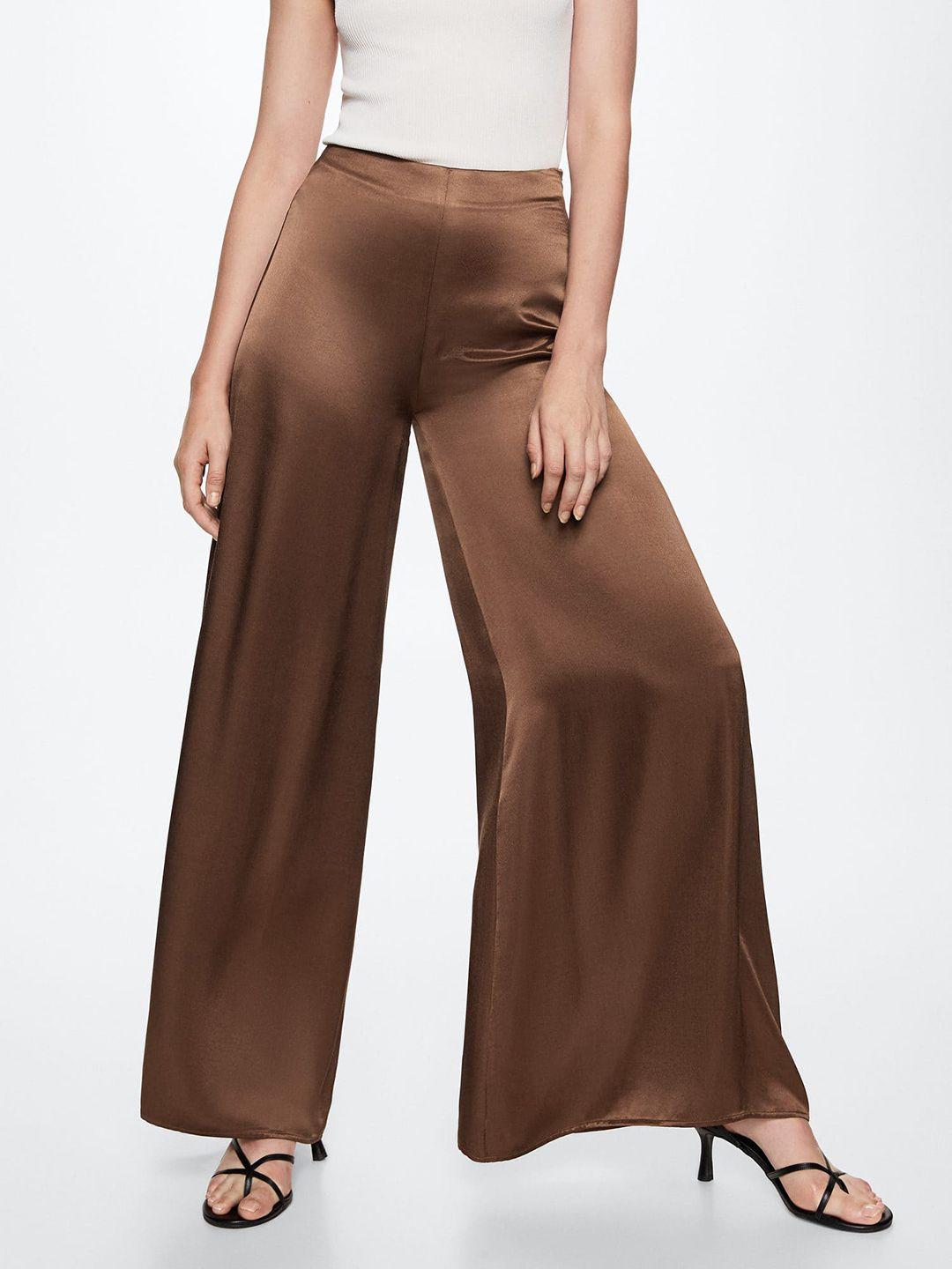 mango women brown flared high-rise sustainable trousers