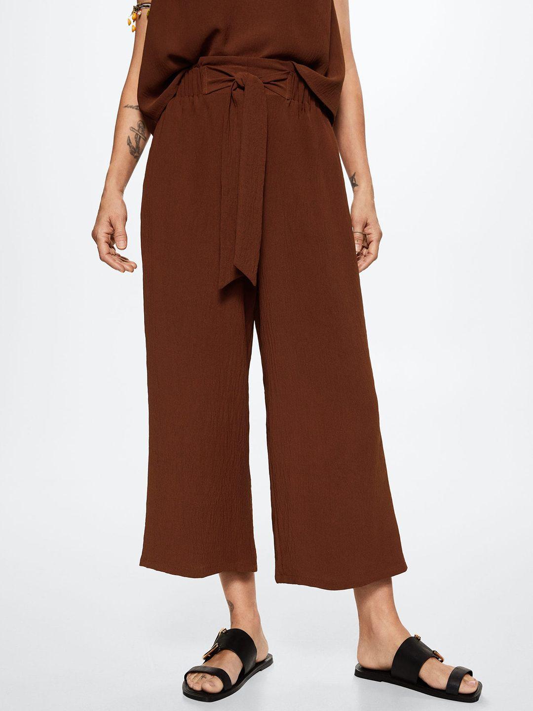 mango women brown sustainable high-rise cropped parallel trousers