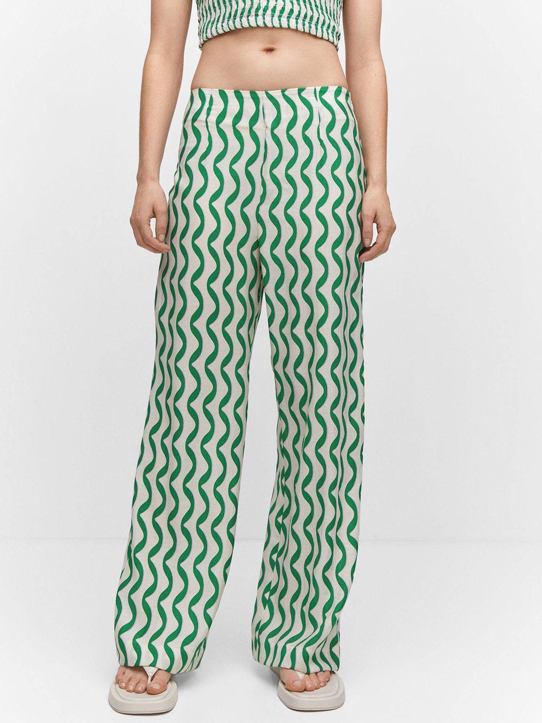 mango women chevron printed straight fit high-rise trousers