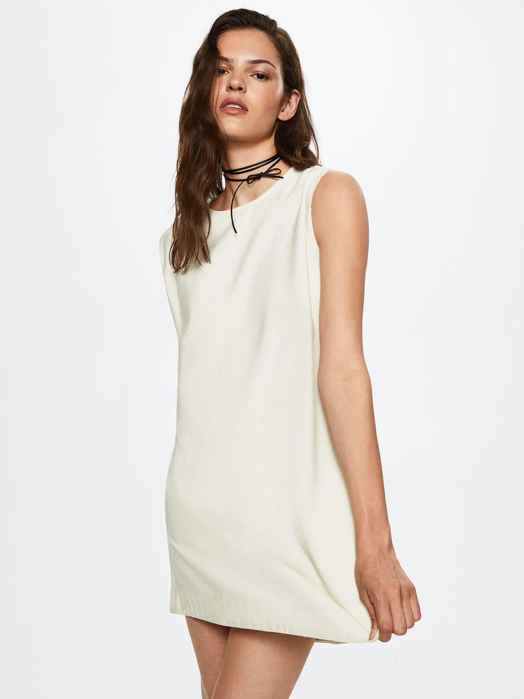 mango women cream-coloured a-line dress