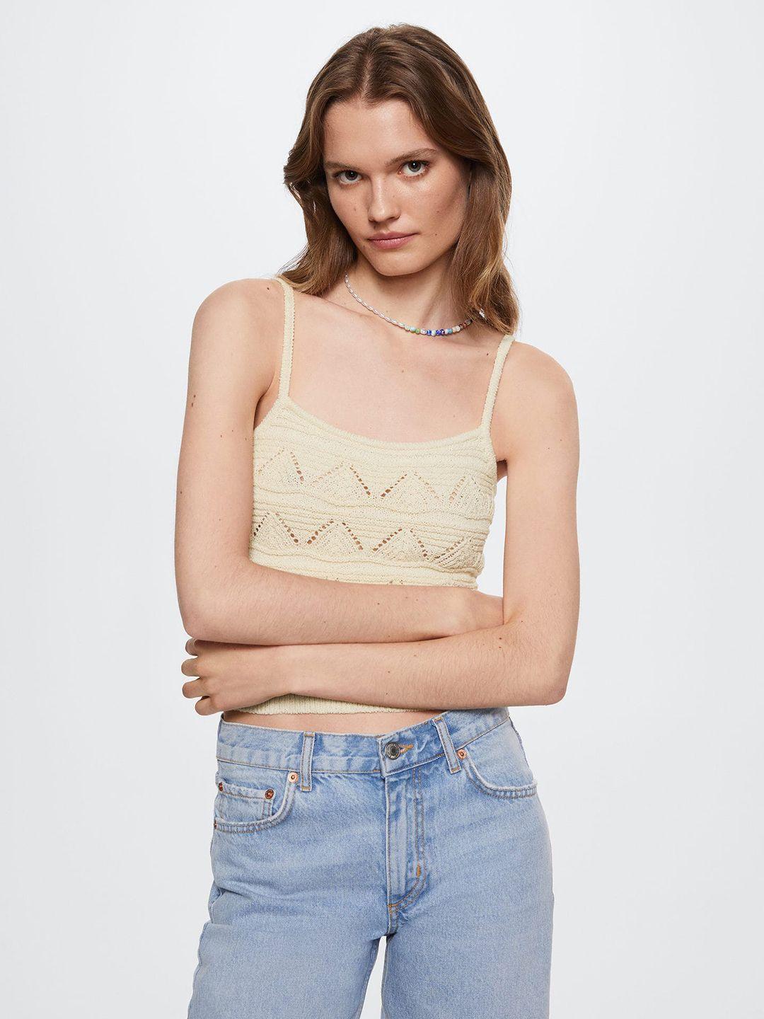 mango women cream-coloured self design top