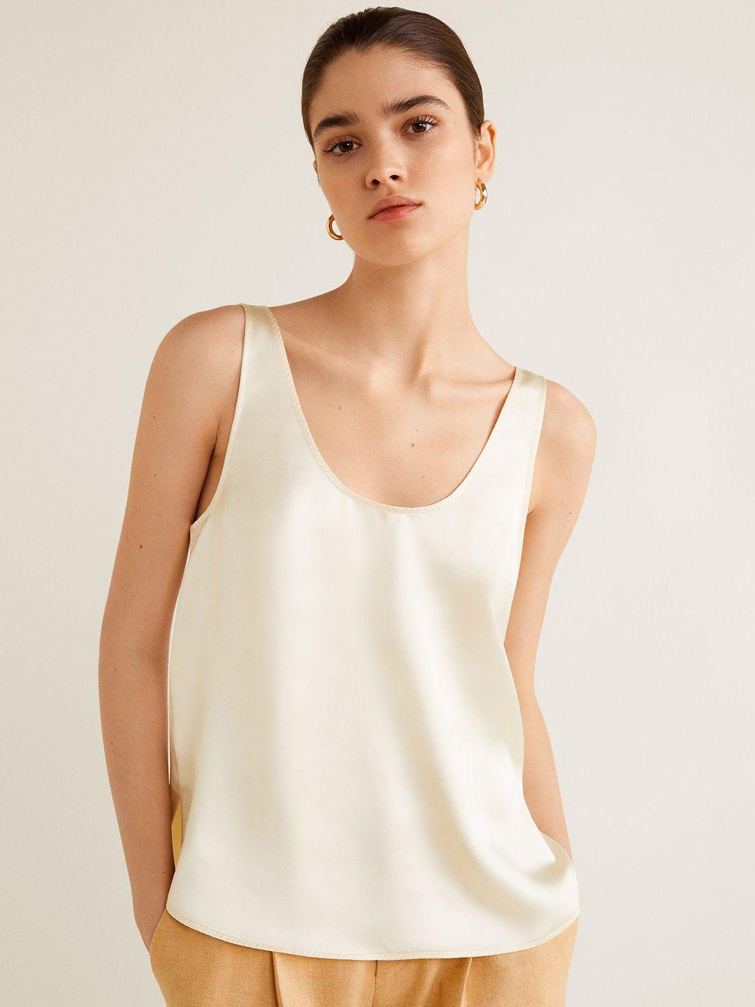 mango women cream-coloured solid a-line top