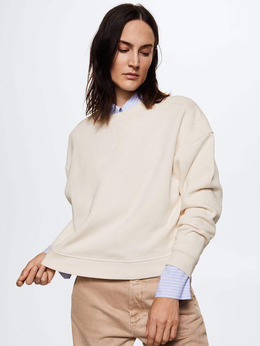 mango women cream-coloured solid sustainable sweatshirt