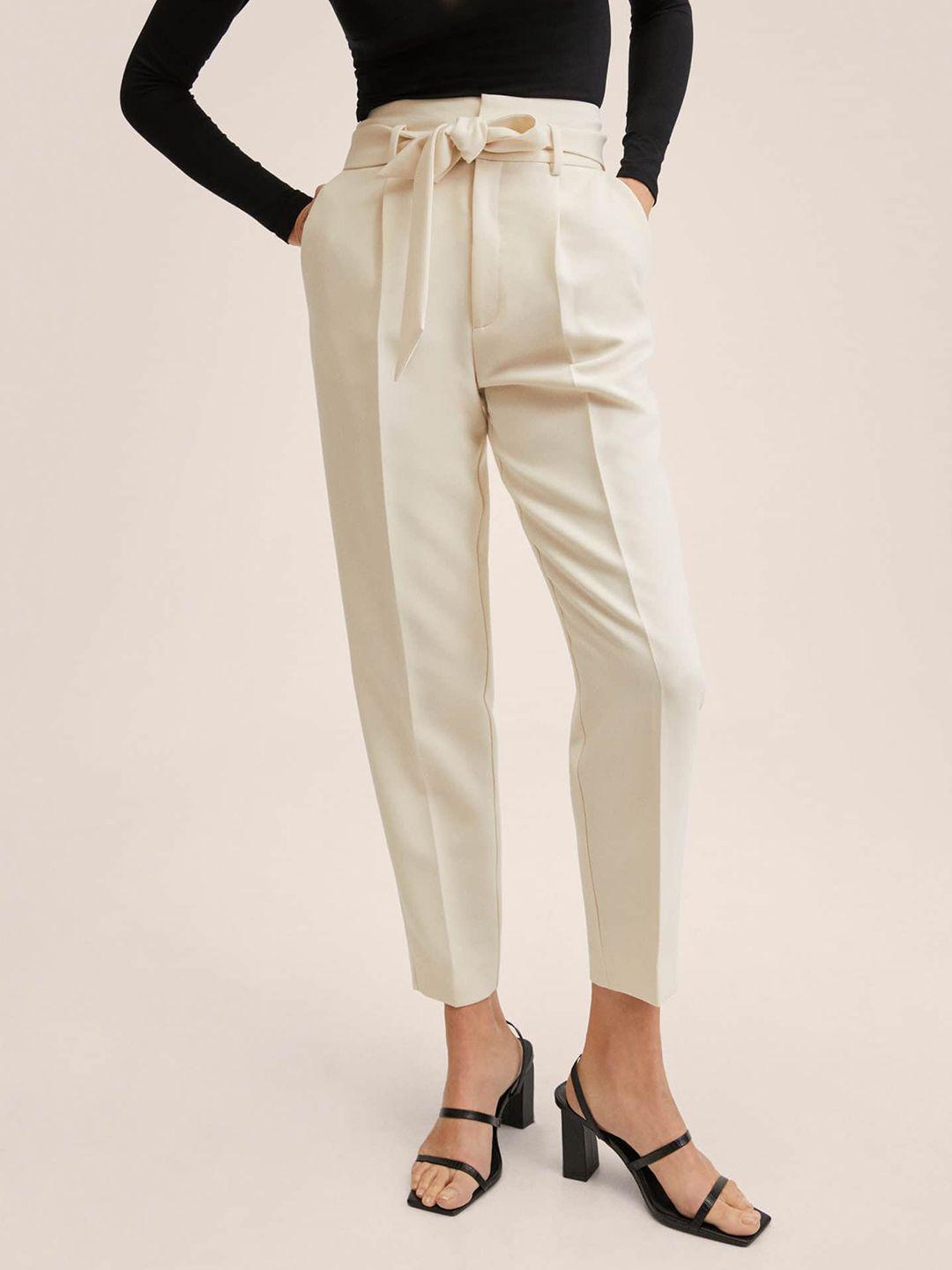 mango women cream-coloured straight fit pleated trousers