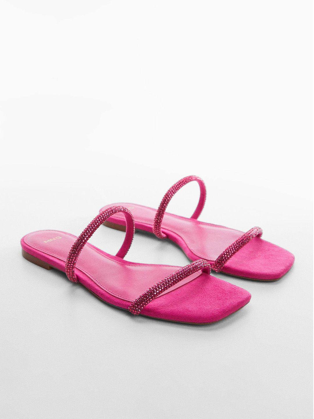 mango women embellished detail open toe flats