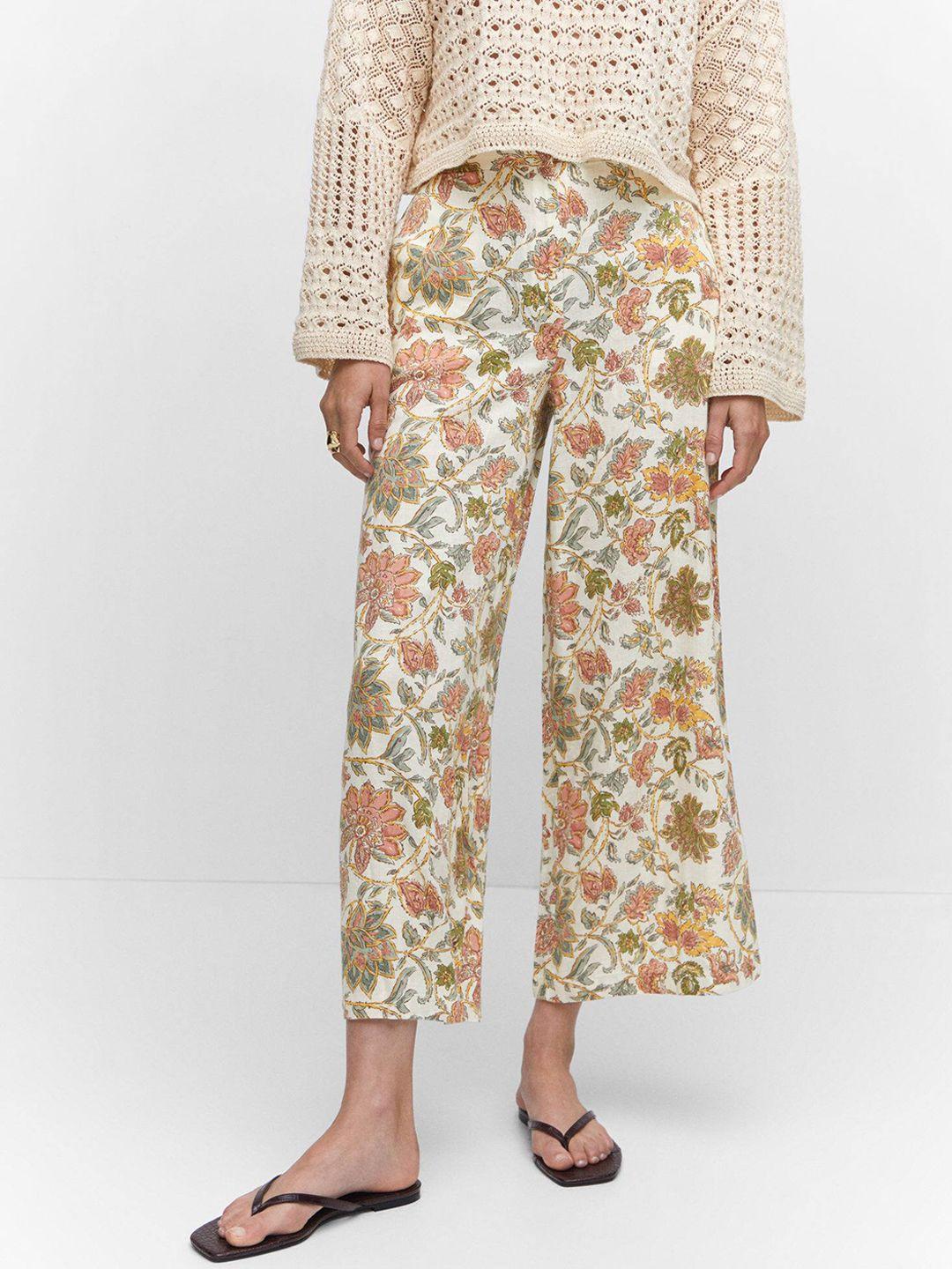 mango women ethnic motifs printed flared trousers