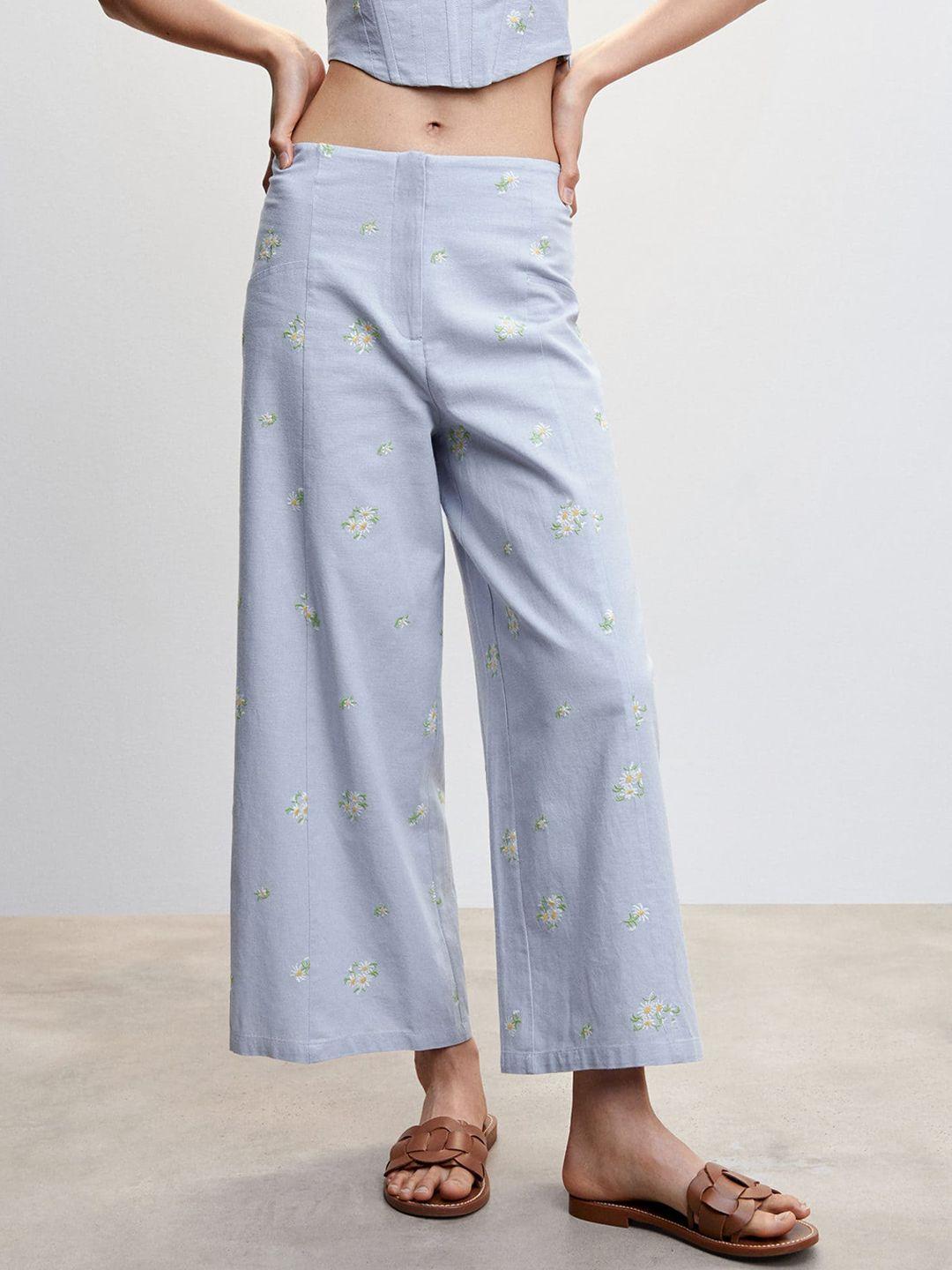 mango women floral embroidered flared culottes