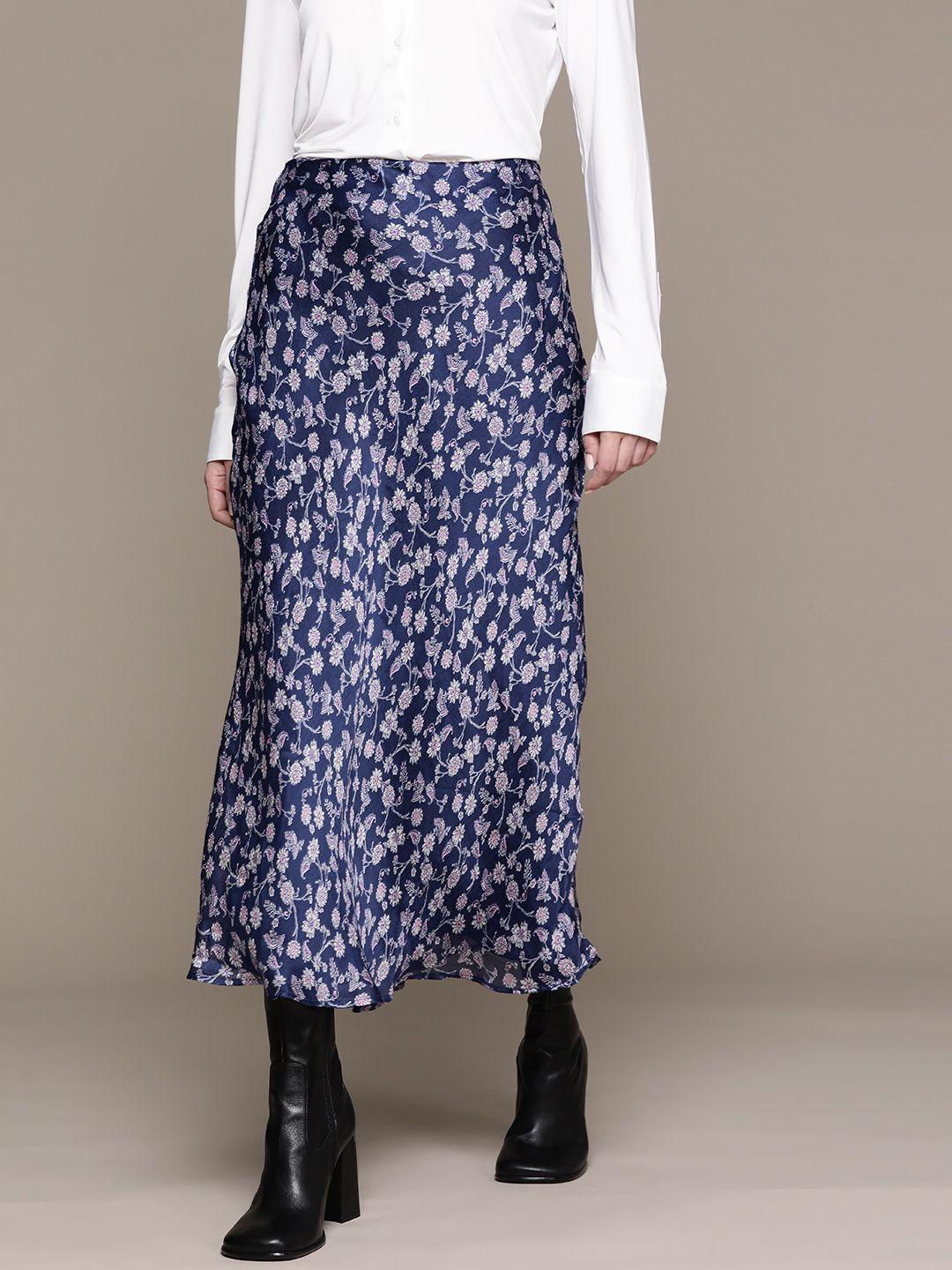 mango women floral print  a-line midi skirt