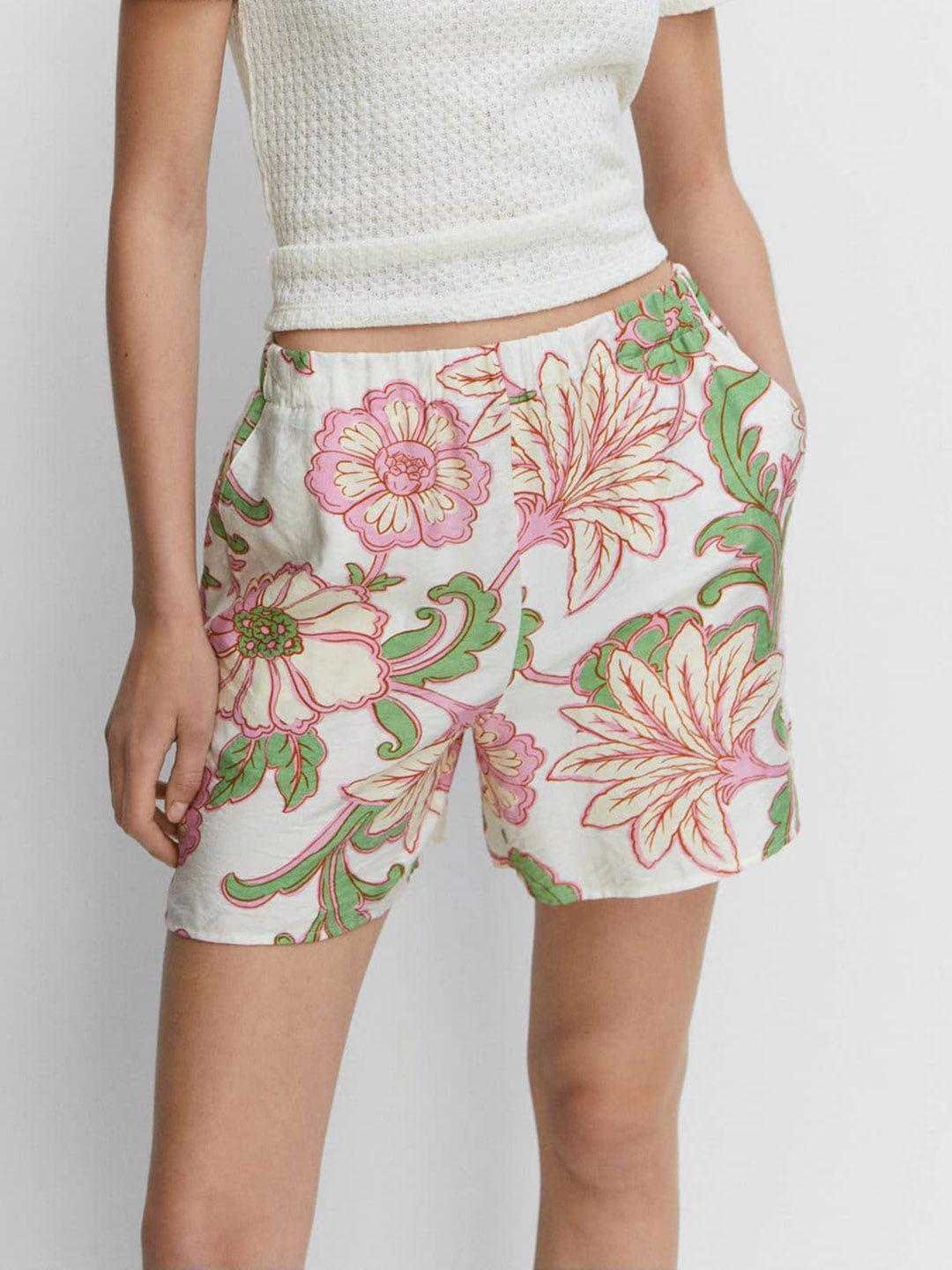 mango women floral print high-rise shorts