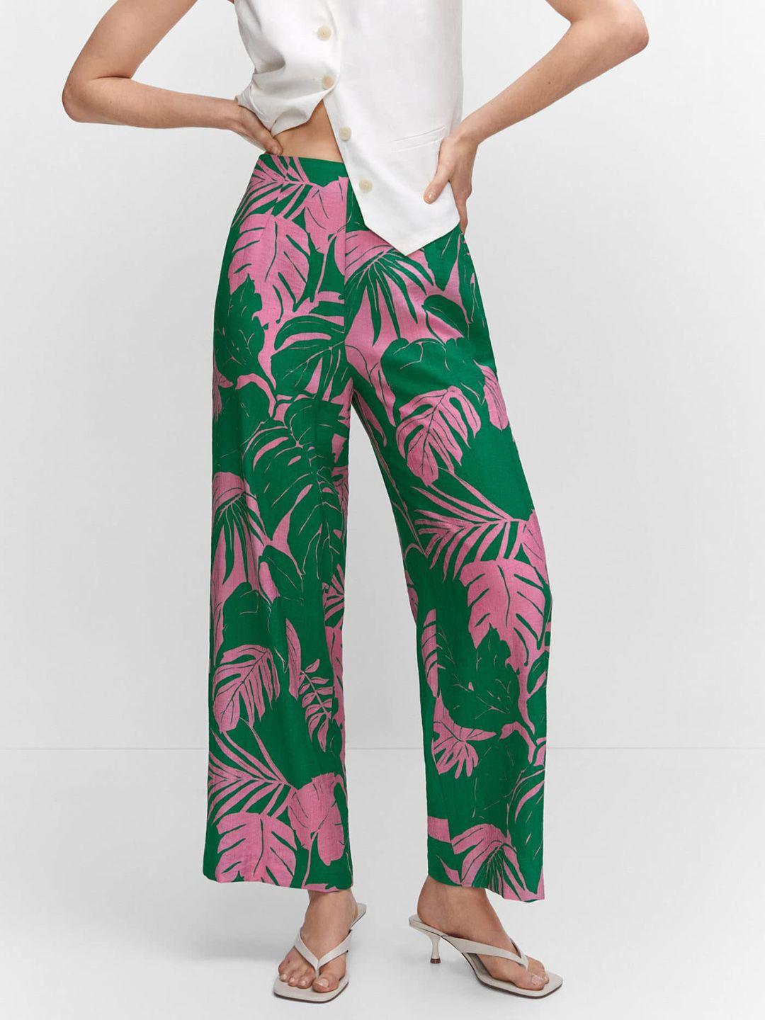 mango women floral print high-rise trousers