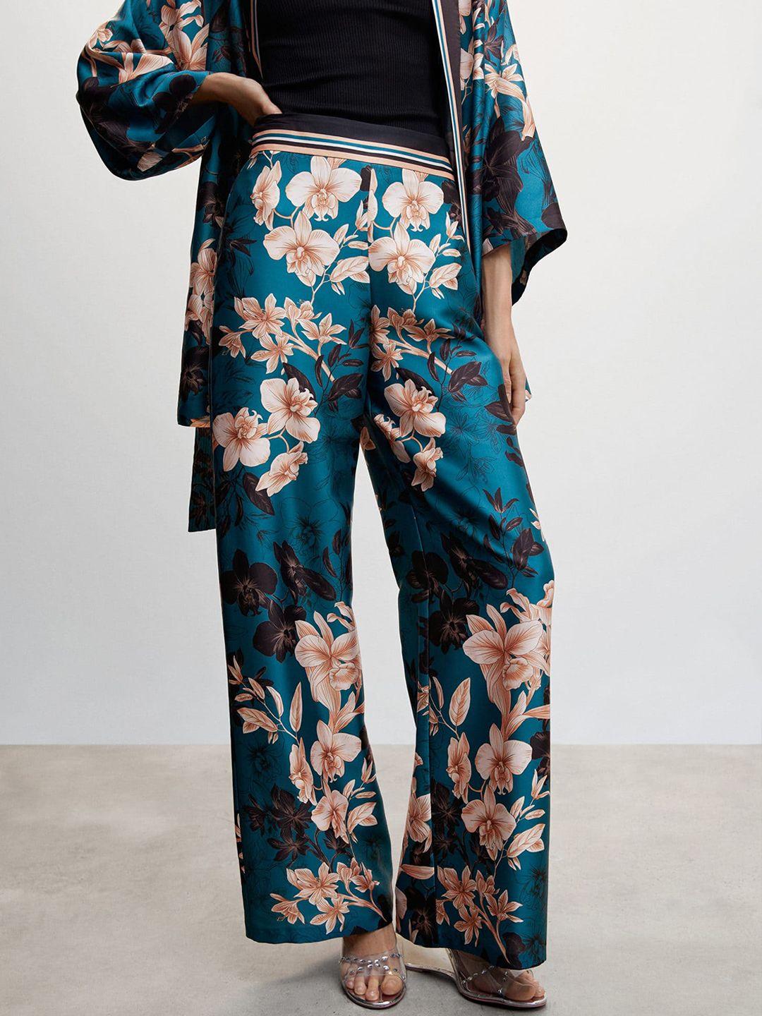 mango women floral print satin finish trousers