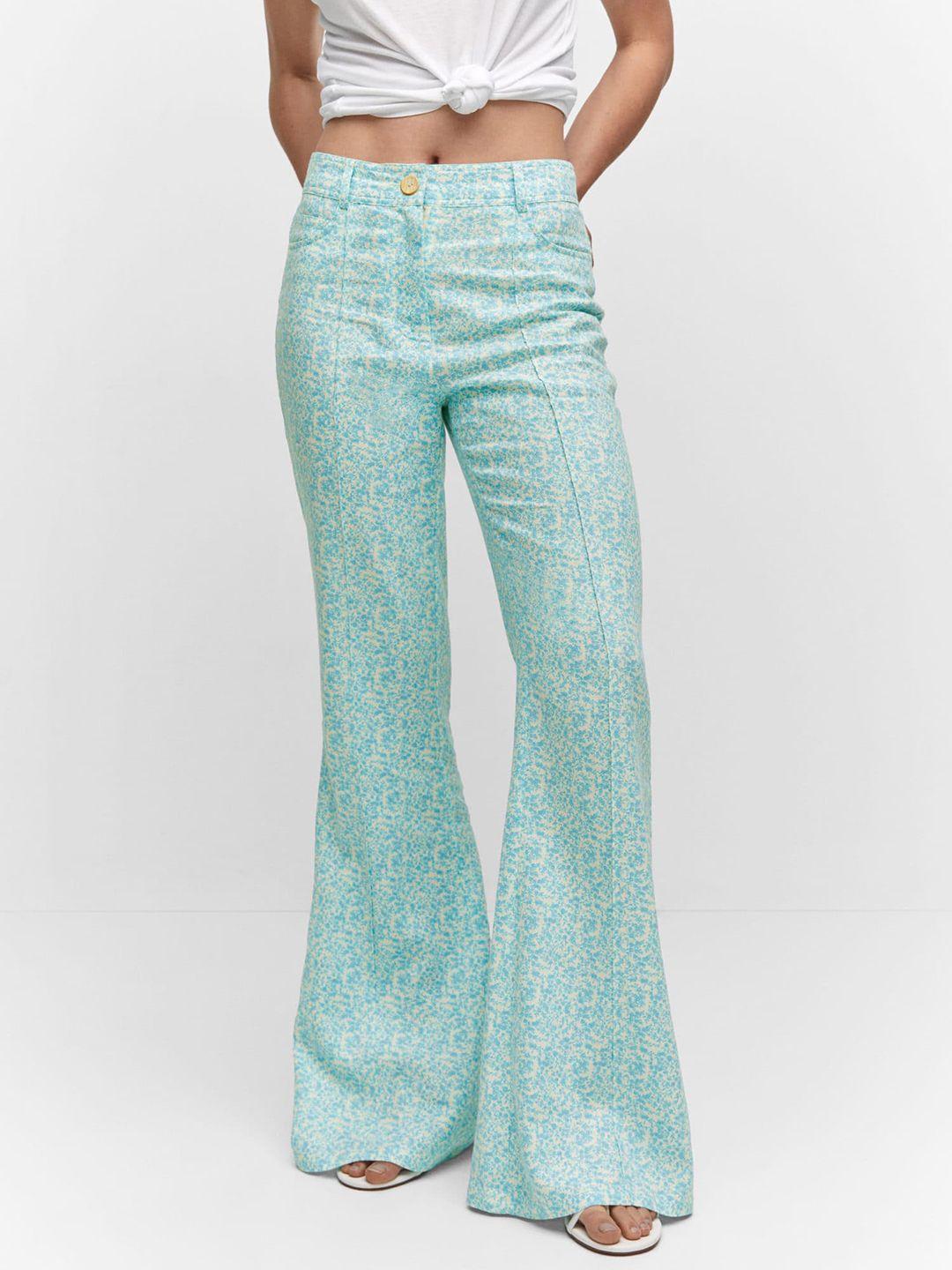 mango women floral printed flared trousers