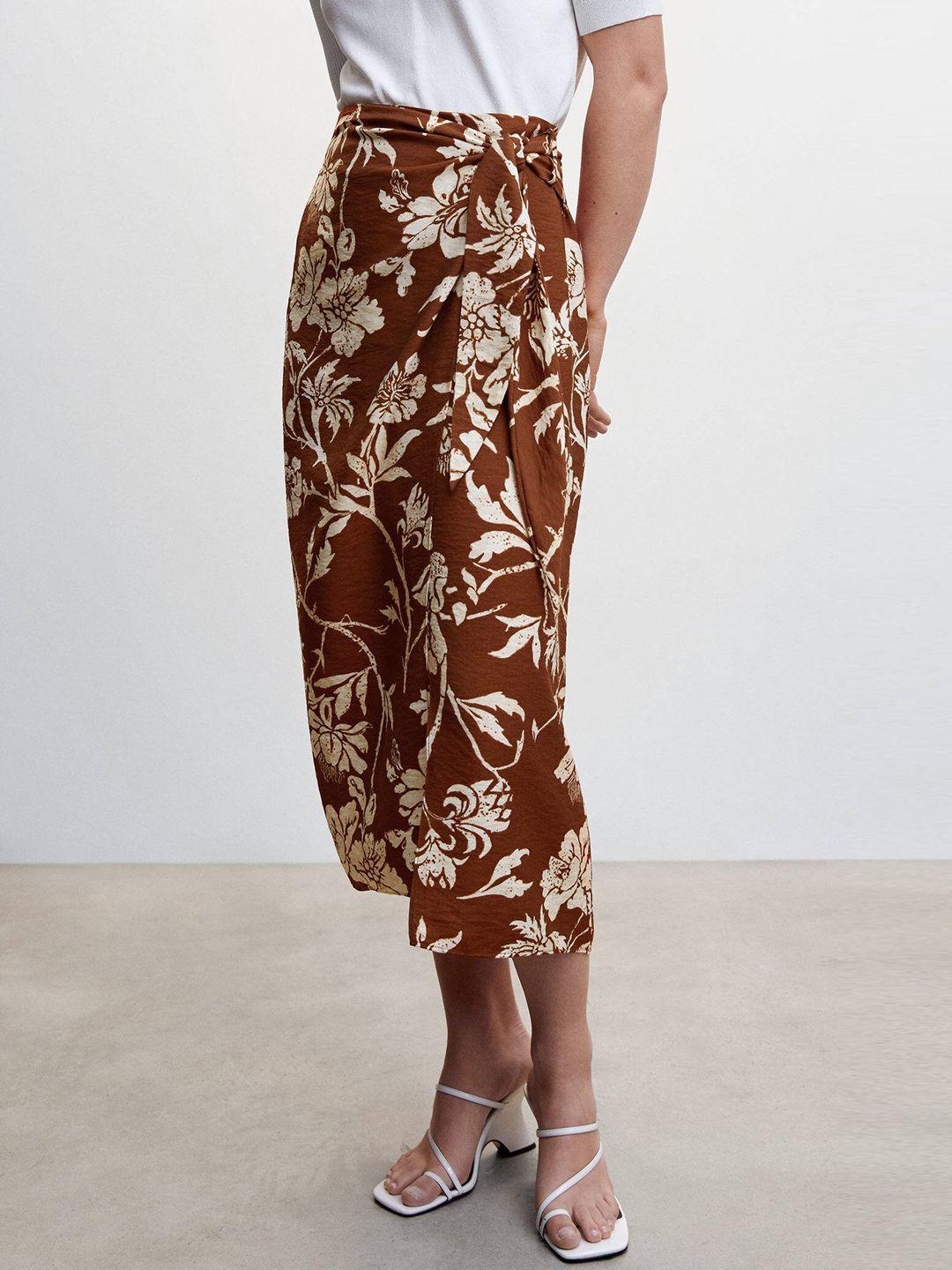 mango women floral printed midi a-line skirt