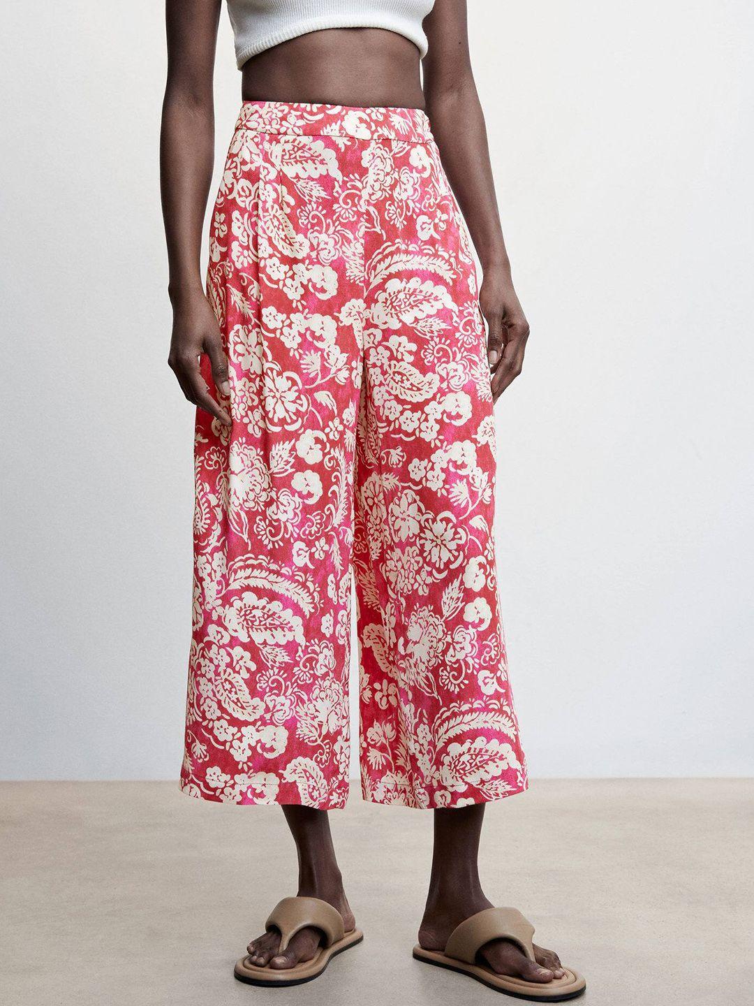 mango women floral printed pleated trousers