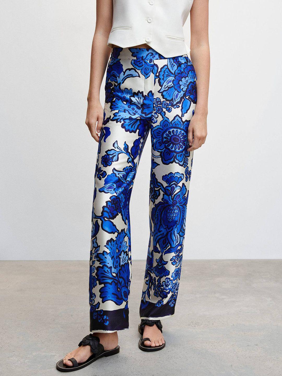 mango women floral printed straight fit trousers