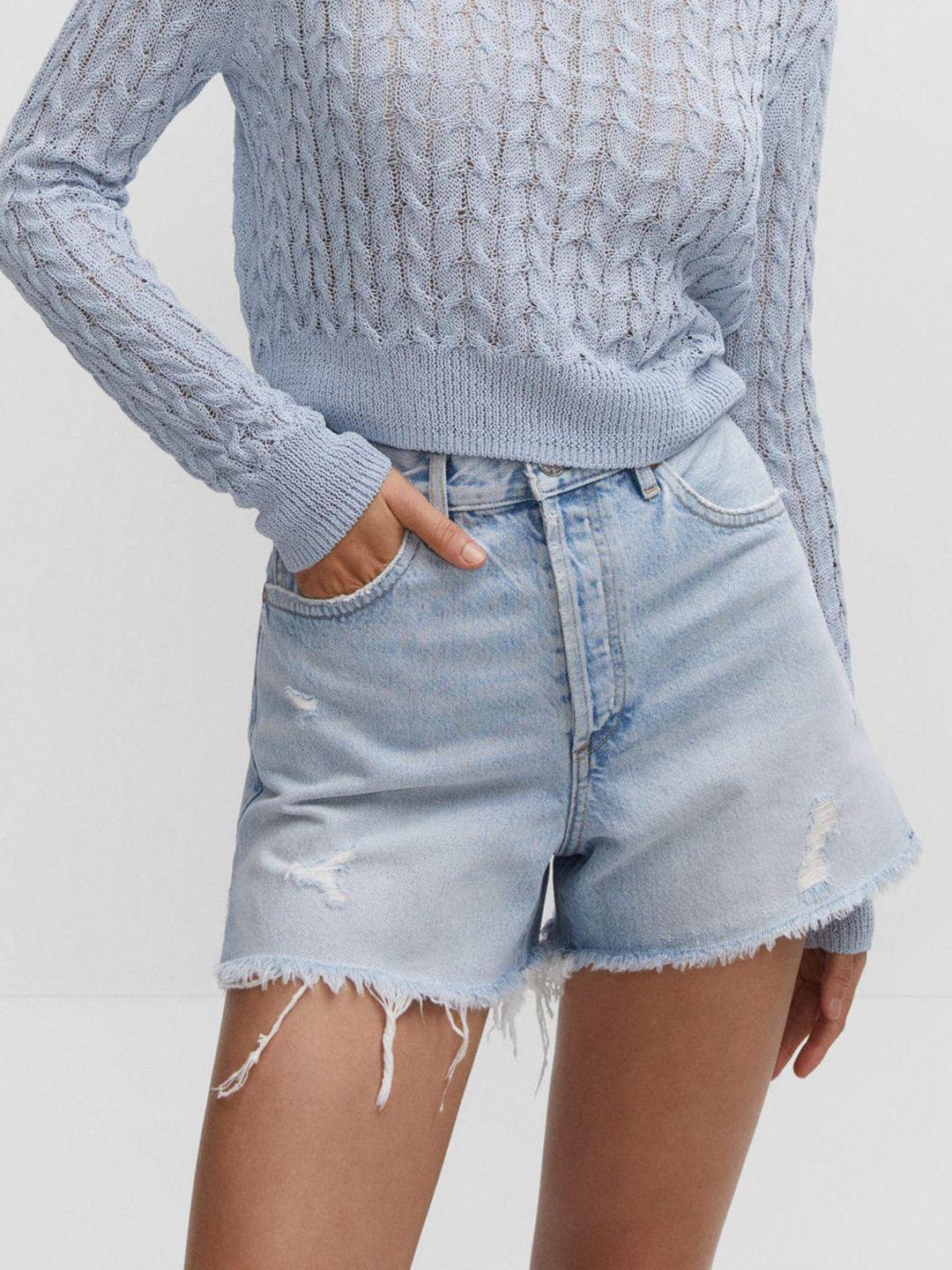 mango women frayed hem relaxed fit denim shorts