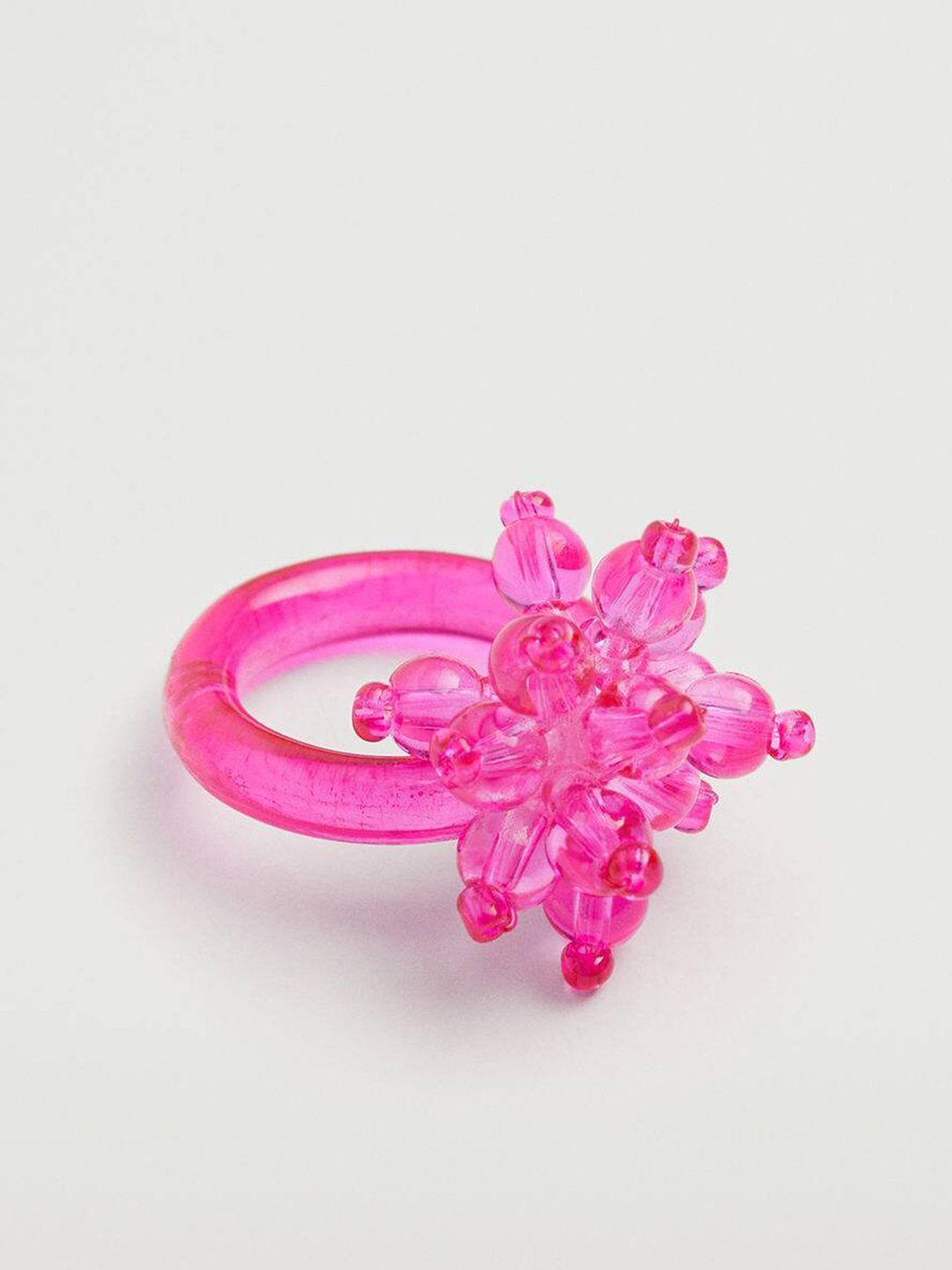 mango women fuchsia pink beaded finger ring