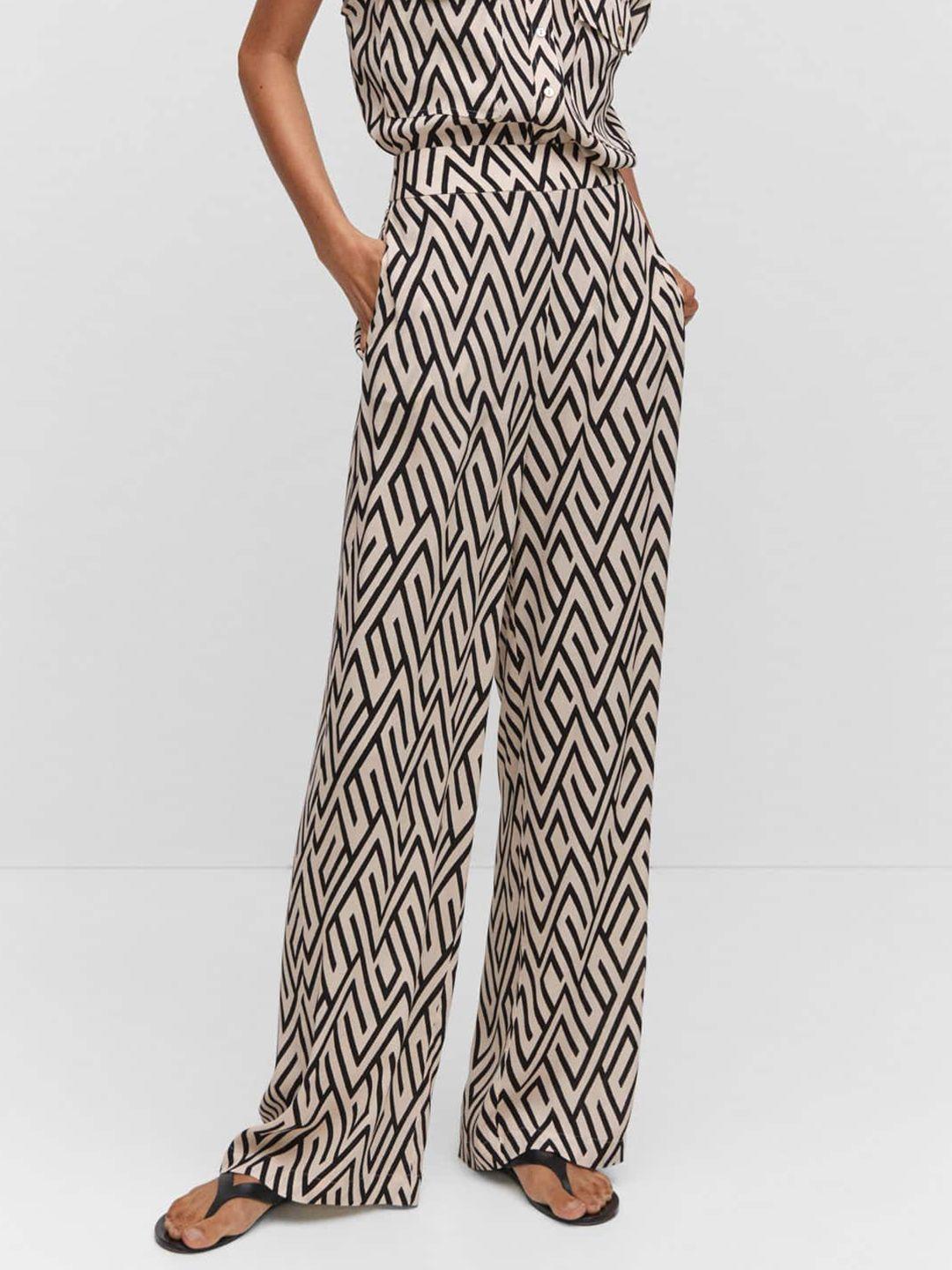 mango women geometric printed high-rise trousers