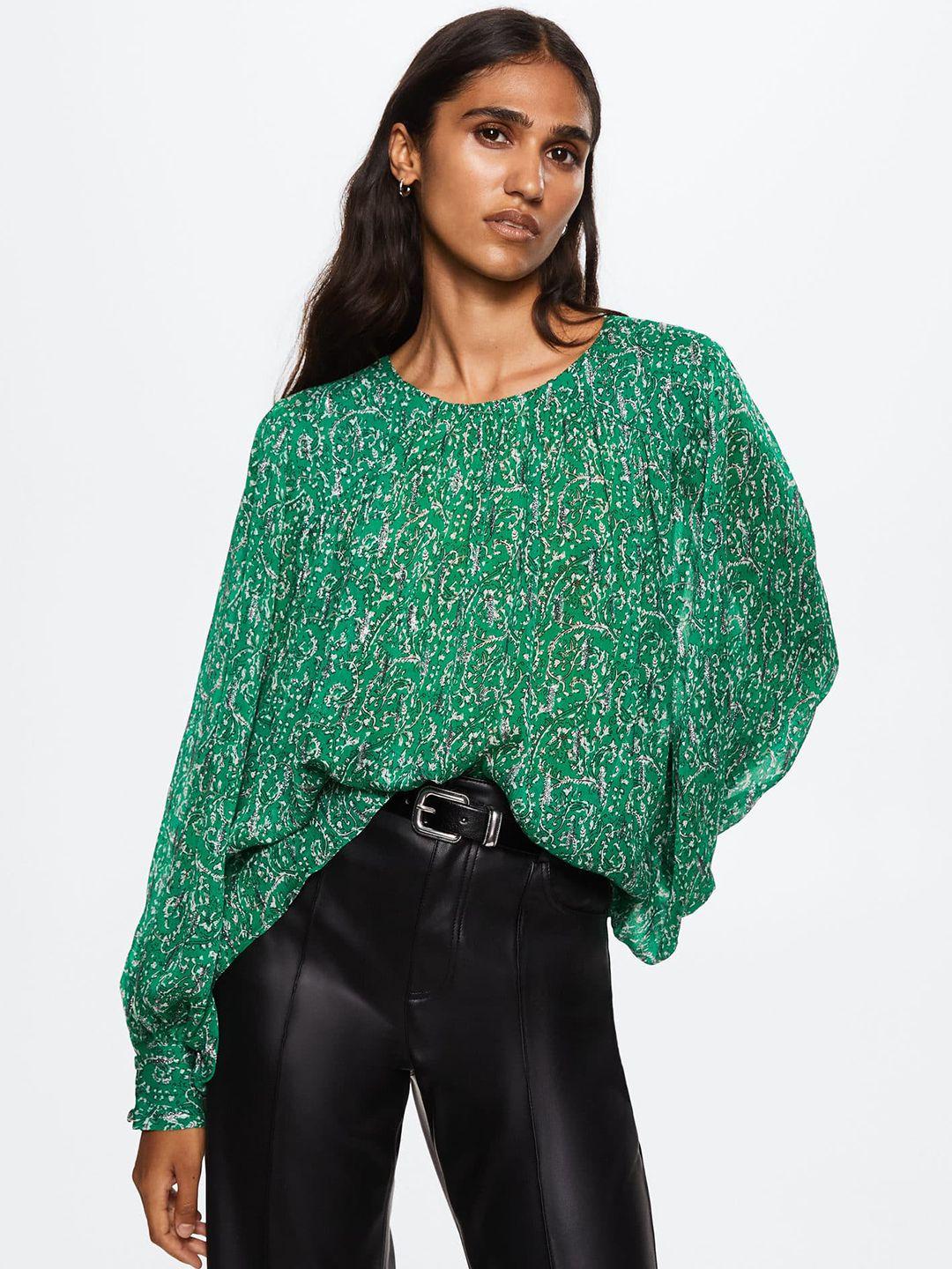 mango women green & white floral print sustainable top