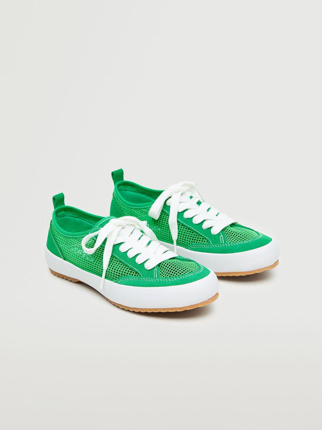 mango women green & white solid sneakers