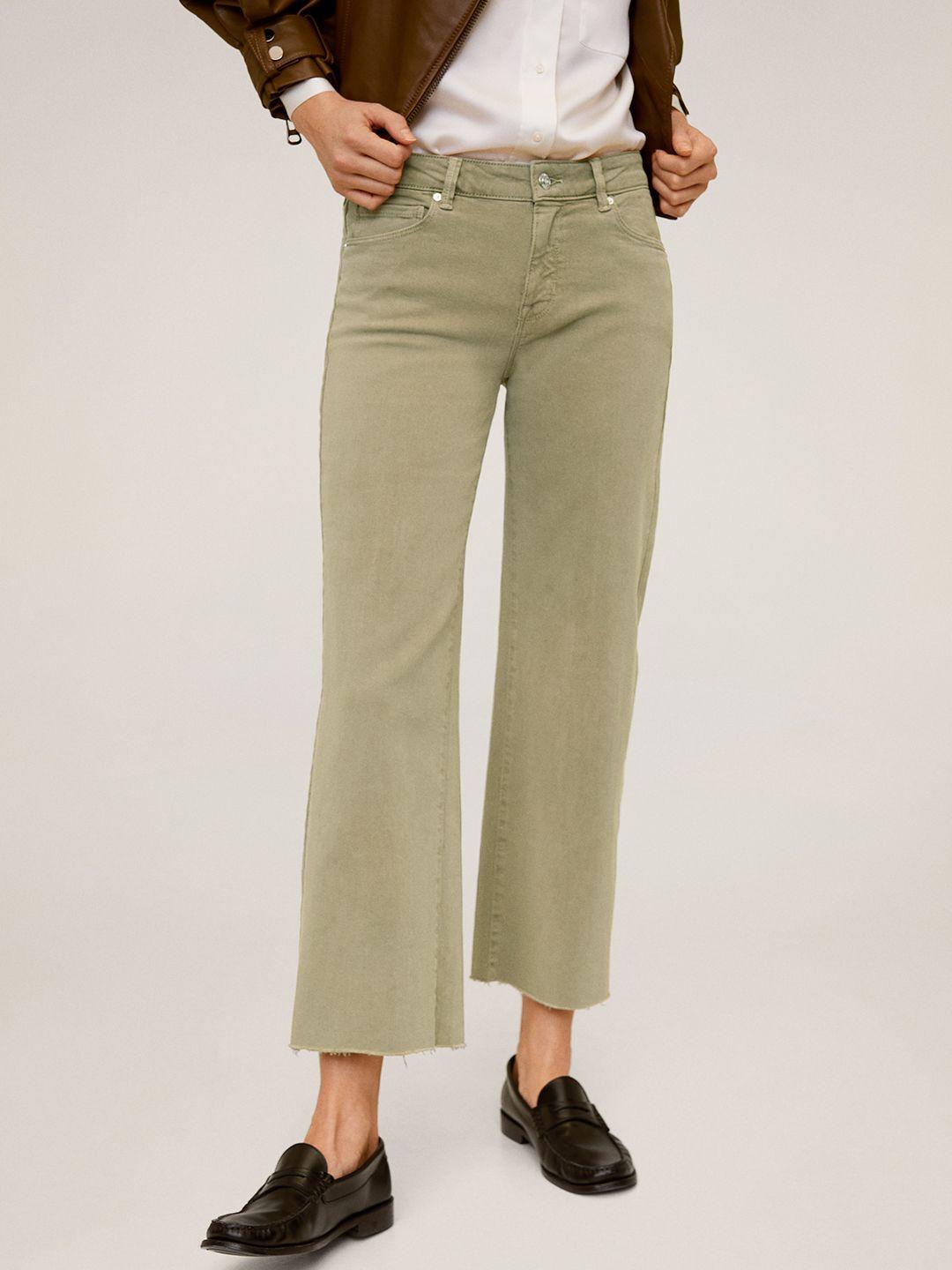 mango women green cullote stretchable cropped jeans