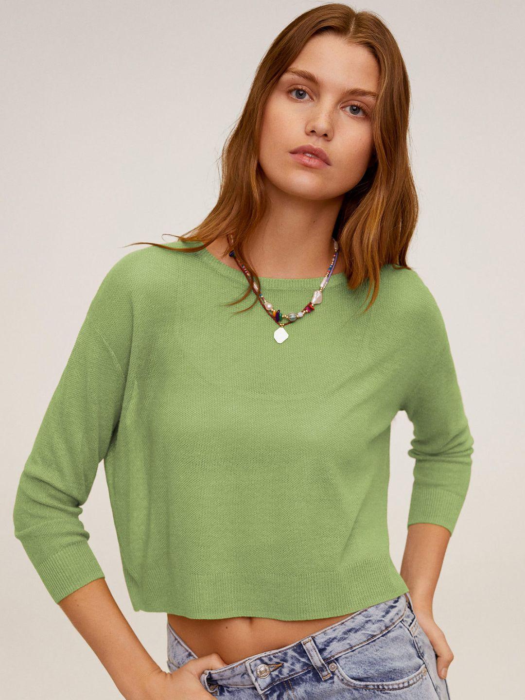 mango women green solid sweater