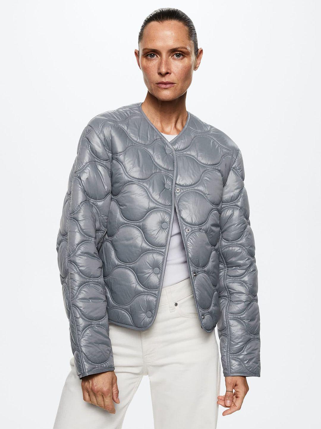 mango women grey geometric quilted jacket