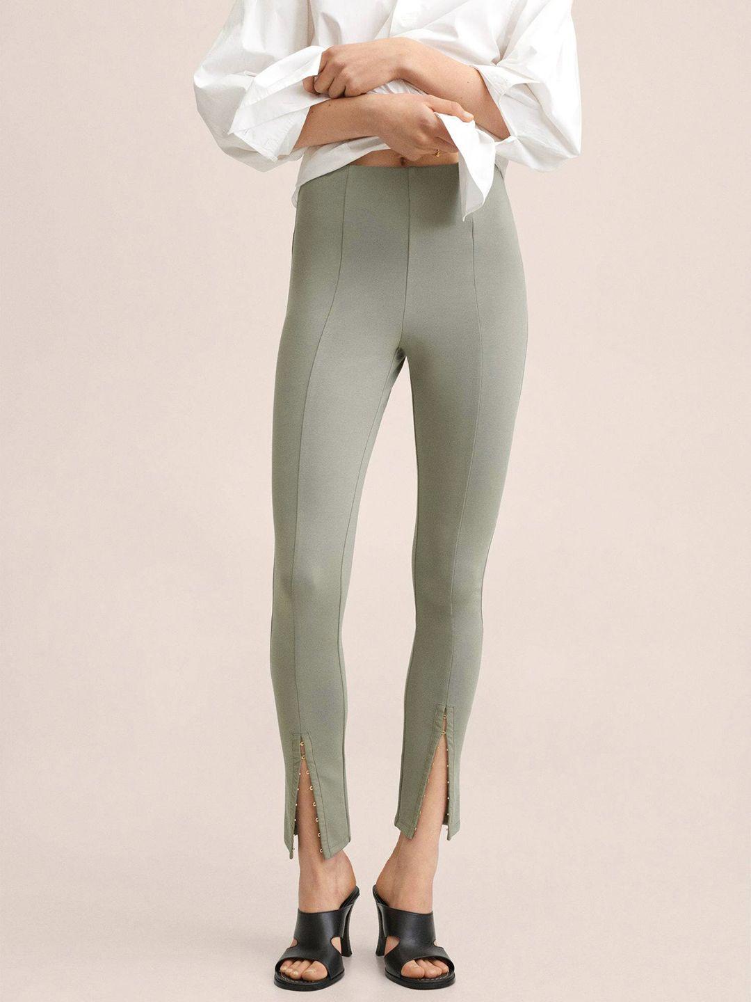 mango women grey solid ankle length leggings