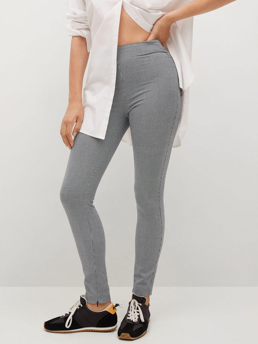 mango women grey solid high-waist leggings