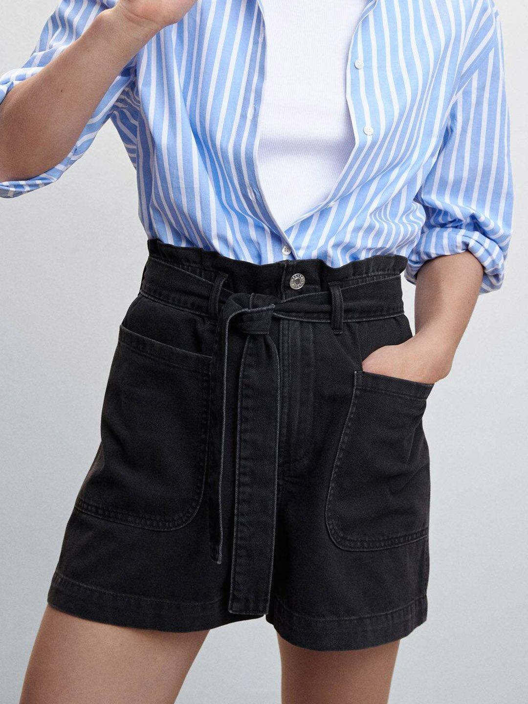 mango women high-rise paper-bag denim shorts