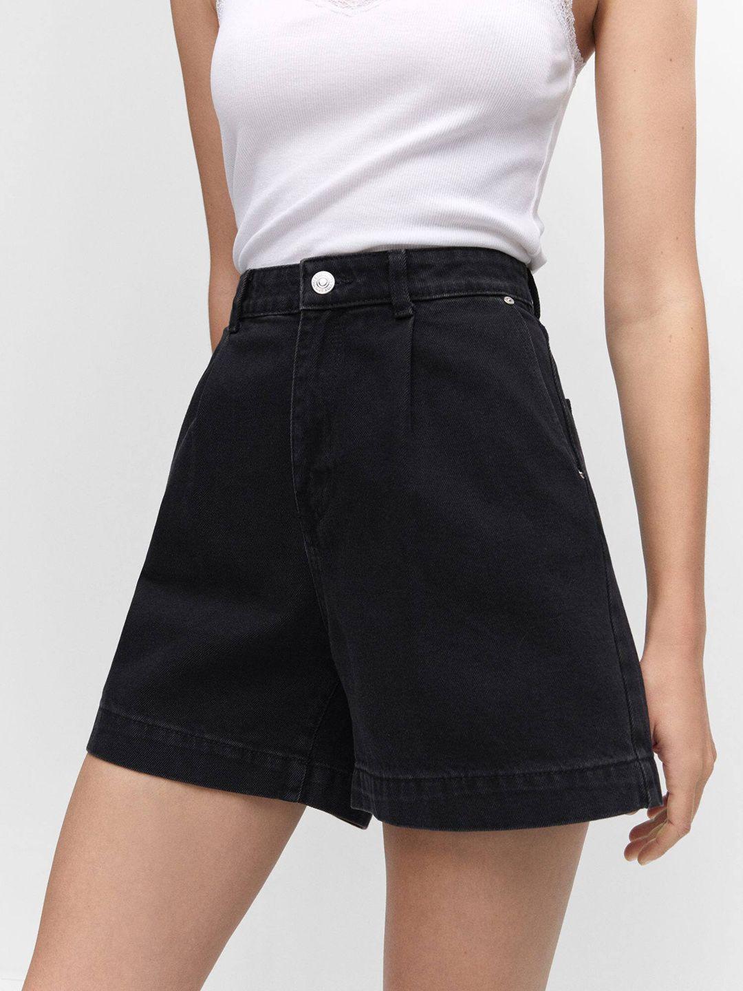 mango women high-rise slouchy fit pure cotton denim shorts