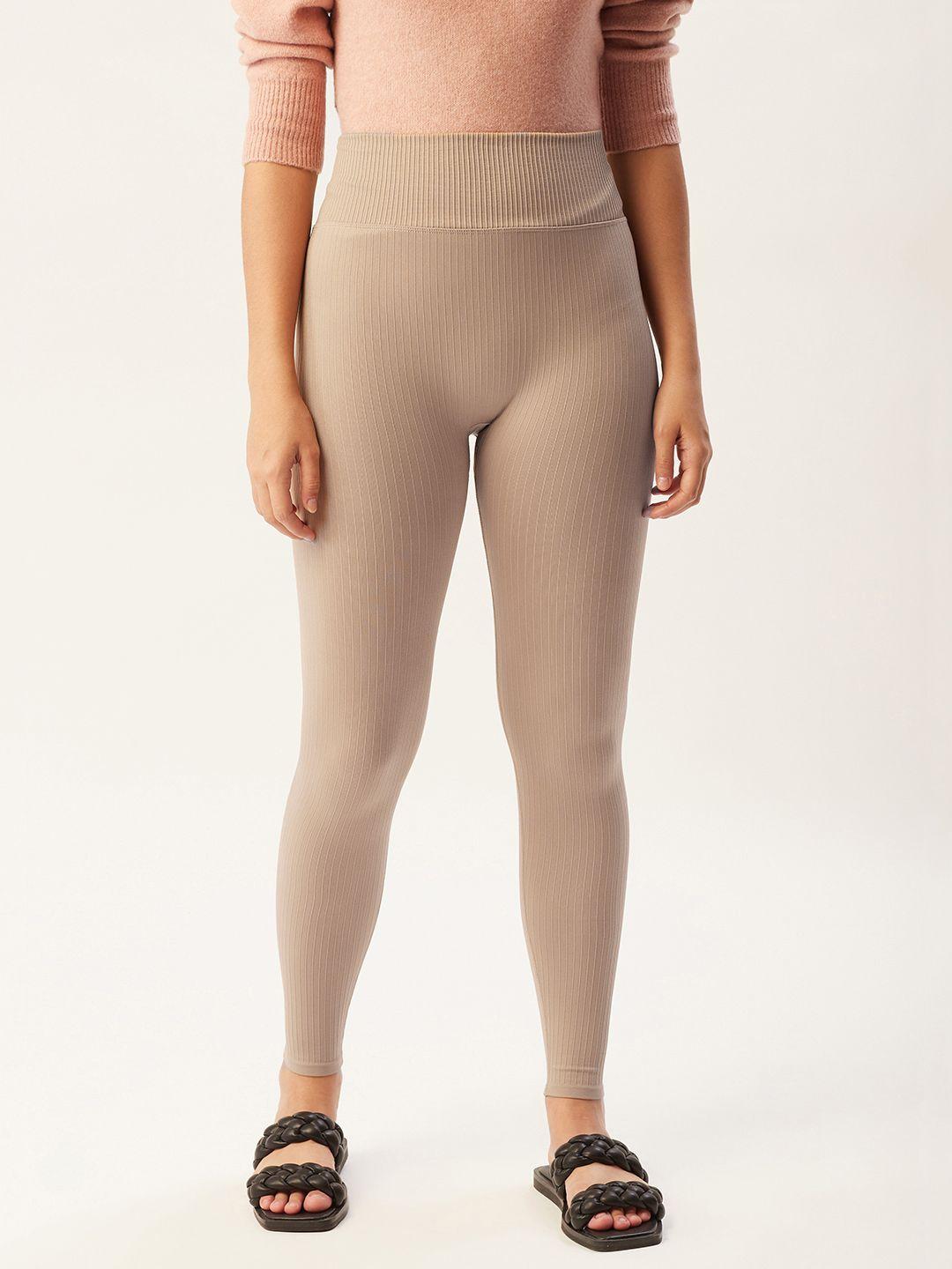 mango women khaki solid seamless leggings