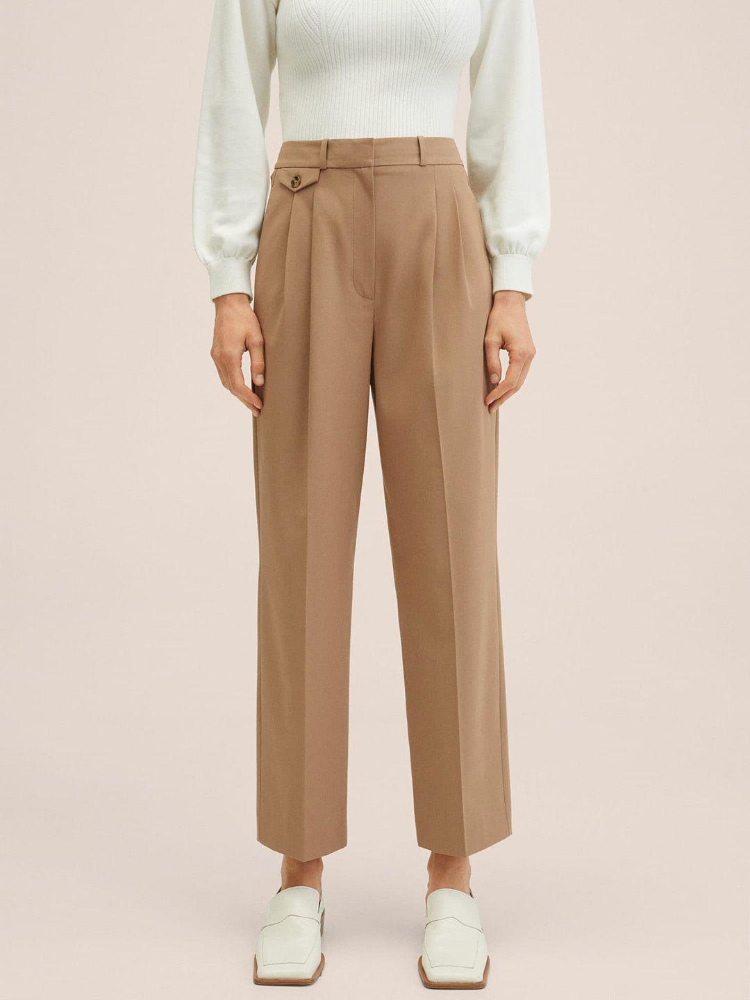 mango women khaki straight fit high-rise pleated trousers