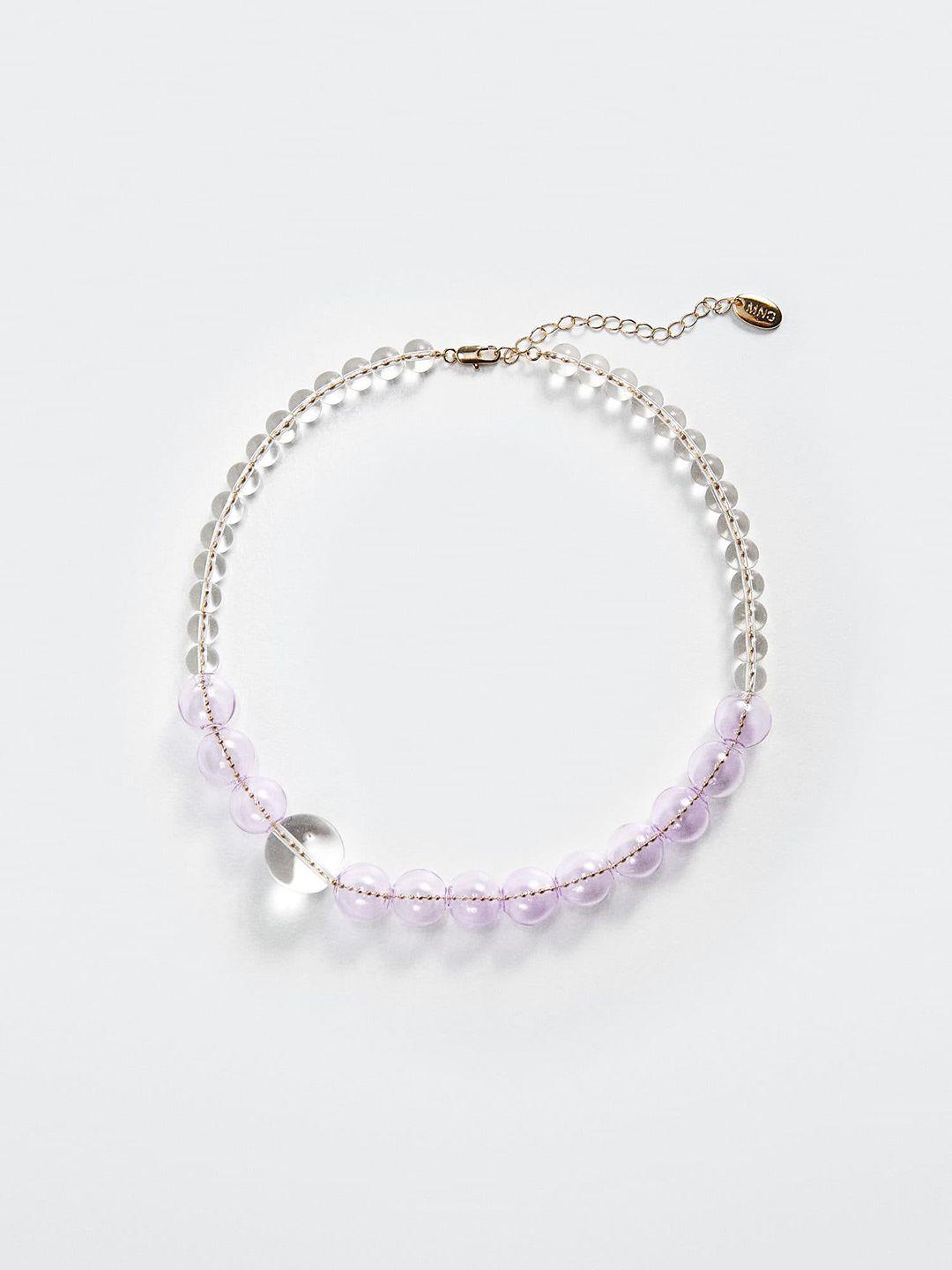 mango women lavender & transparent crystal beaded necklace