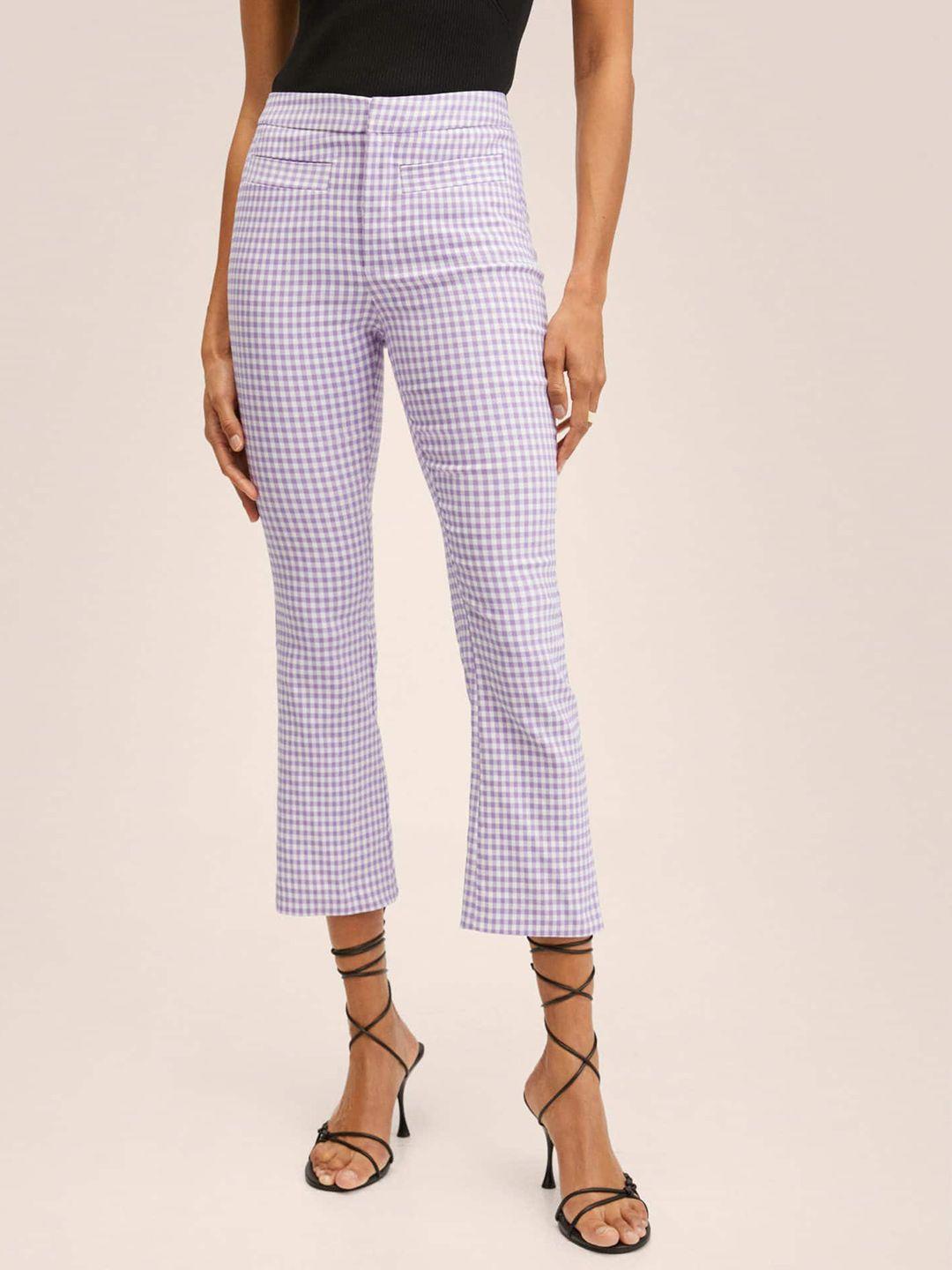 mango women lavender & white checked flared trousers