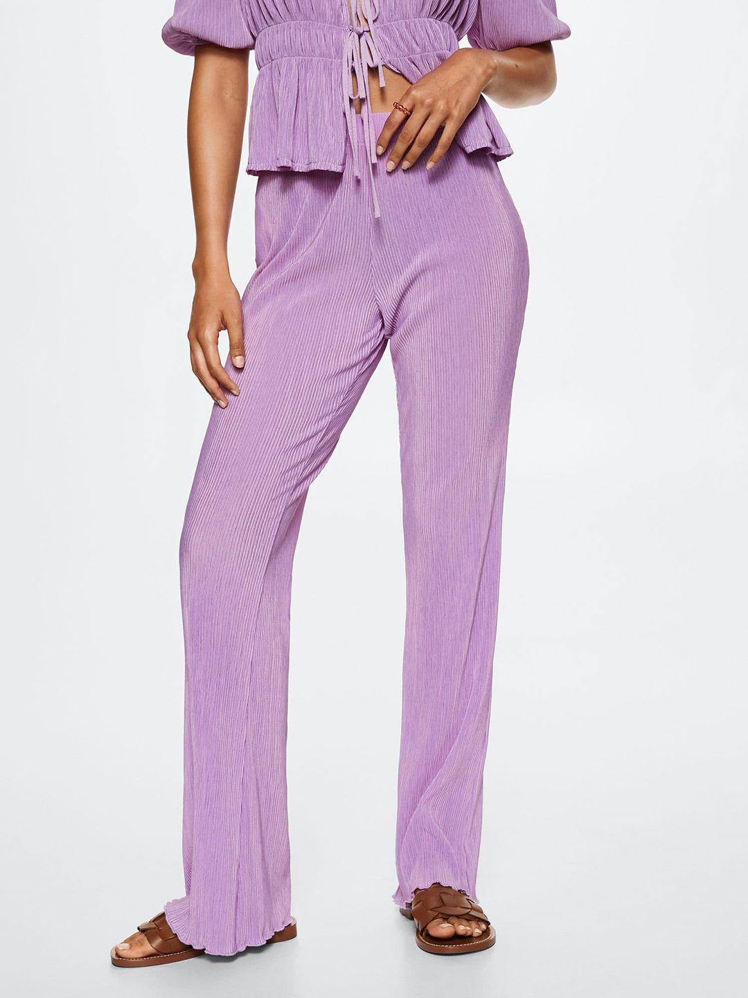 mango women lavender solid high-rise parallel trousers